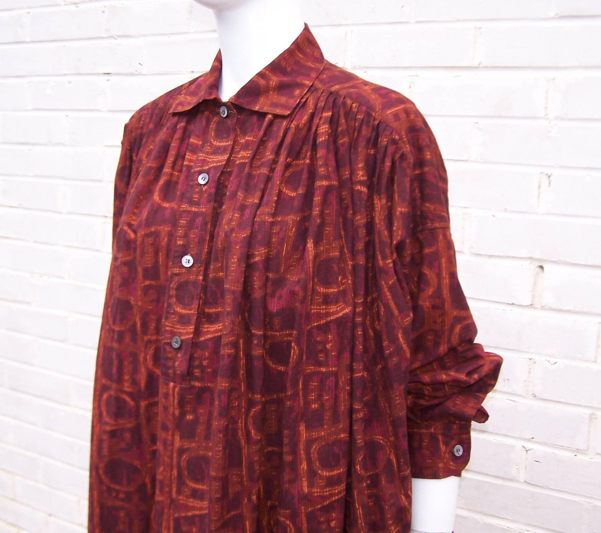 Exotic 1980's Callaghan Italian Cotton Smock Top  1