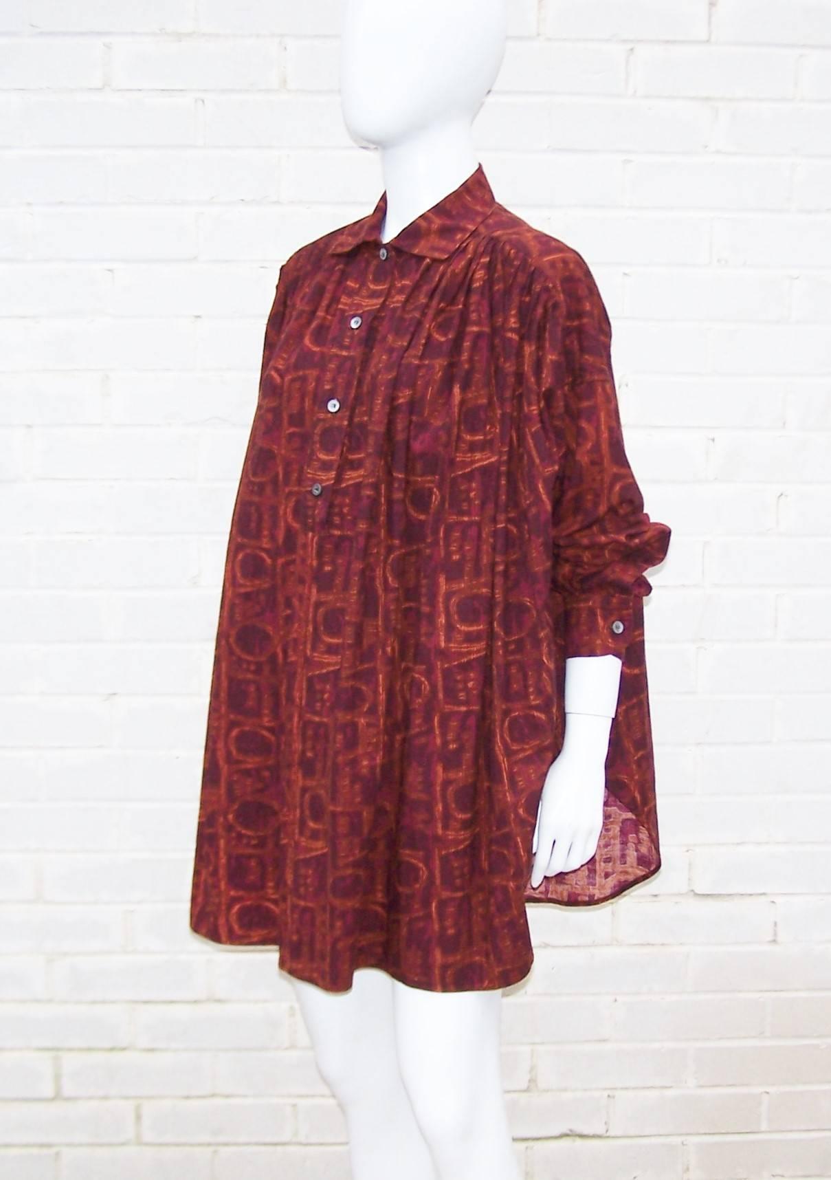 Exotic 1980's Callaghan Italian Cotton Smock Top  2
