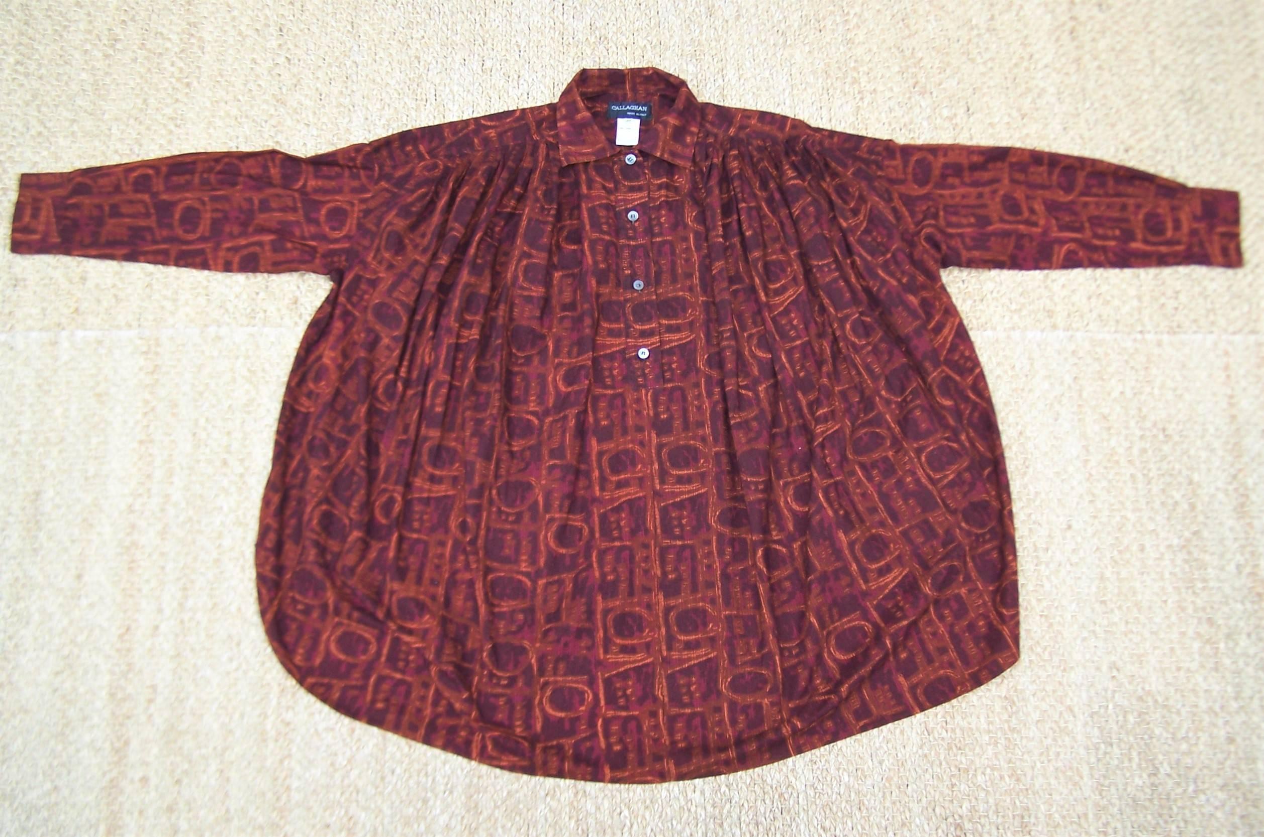 Exotic 1980's Callaghan Italian Cotton Smock Top  4