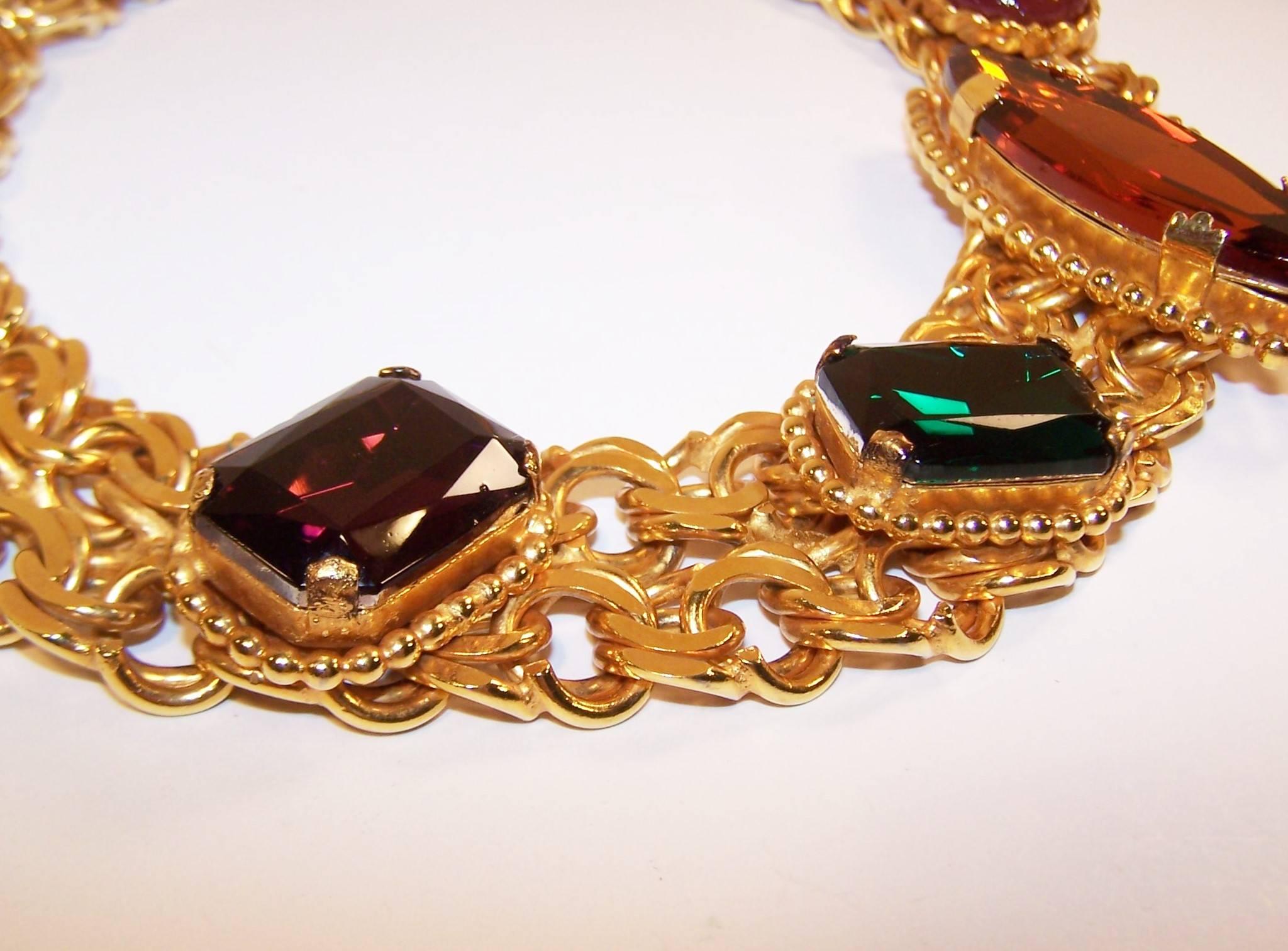 Stunning 1980's Dominique Aurientis Gold Collar Necklace With Gripoix Glass 1