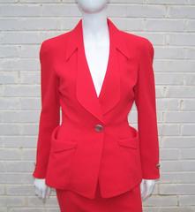 1980's Thierry Mugler Lipstick Red Suit With Silver Buttons