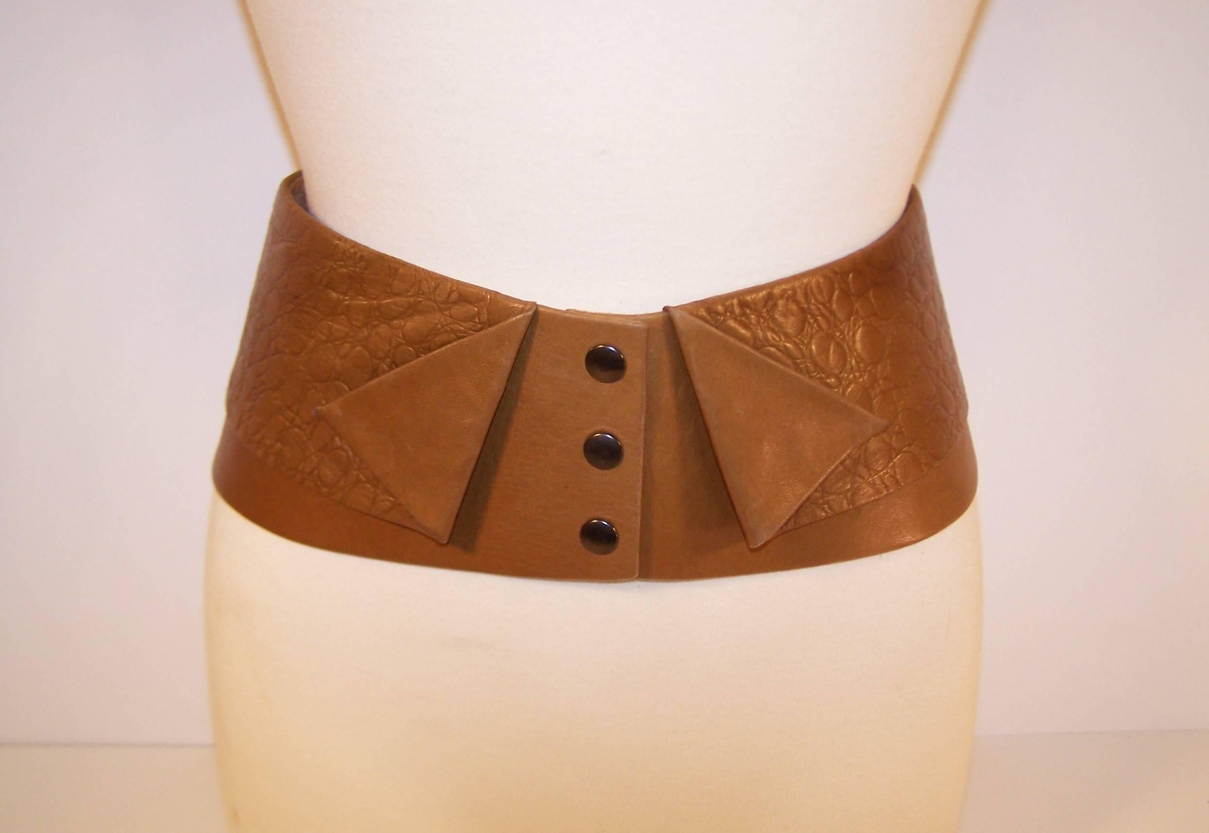 Brown French 1980's Lasso Wide Leather Corset Belt for Neiman Marcus