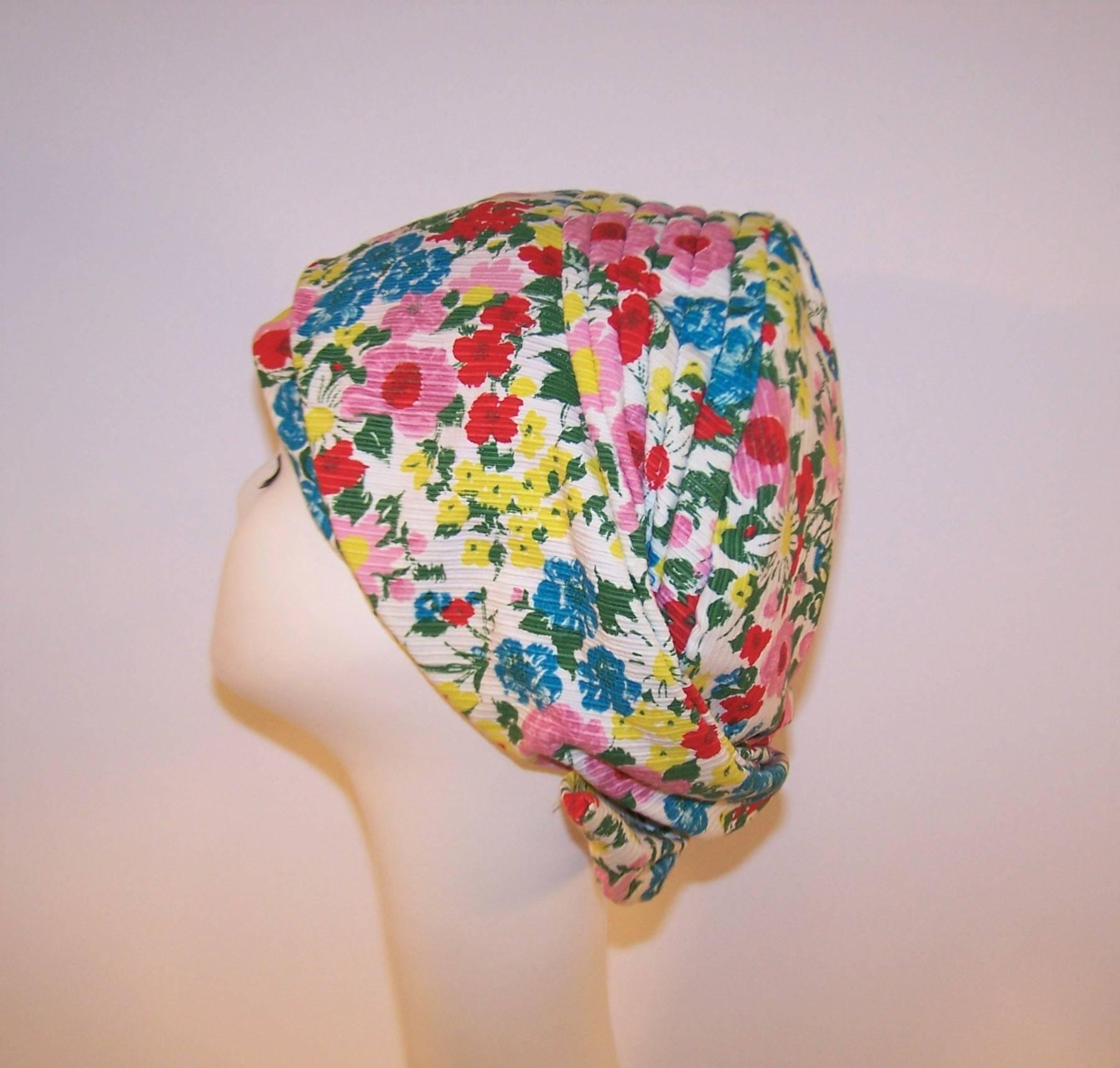 Cute C.1970 Floral Turban Head Wrap Hat 1