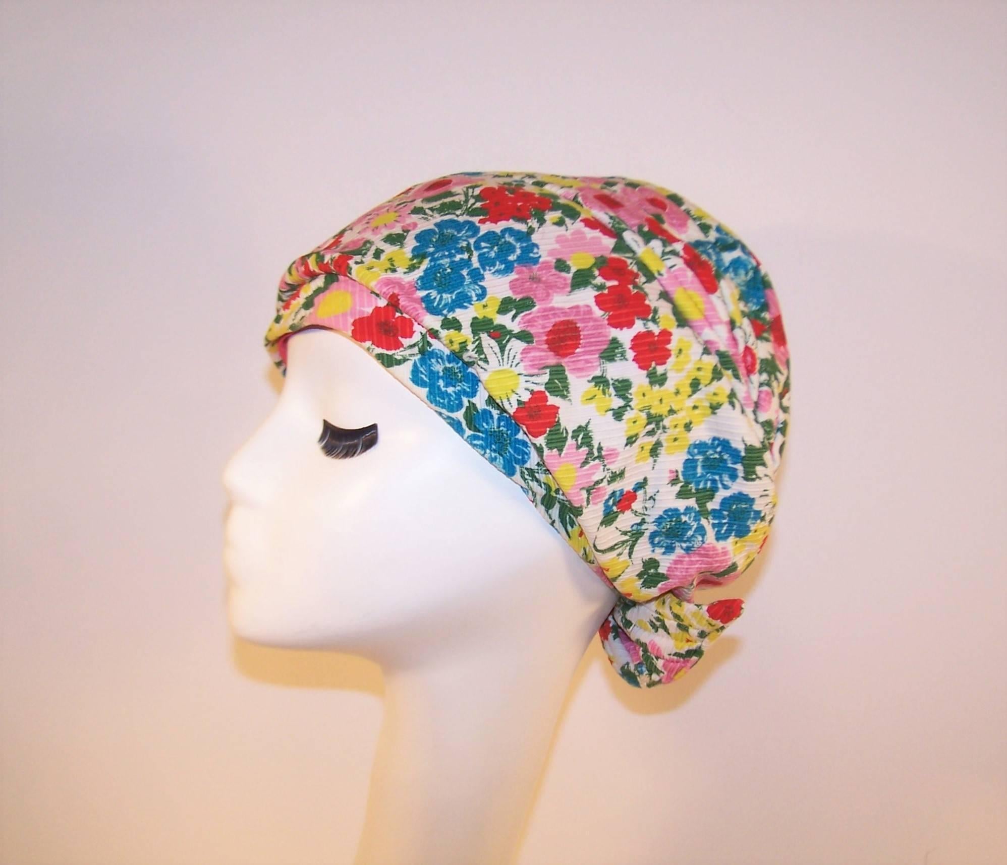 Cute C.1970 Floral Turban Head Wrap Hat 2