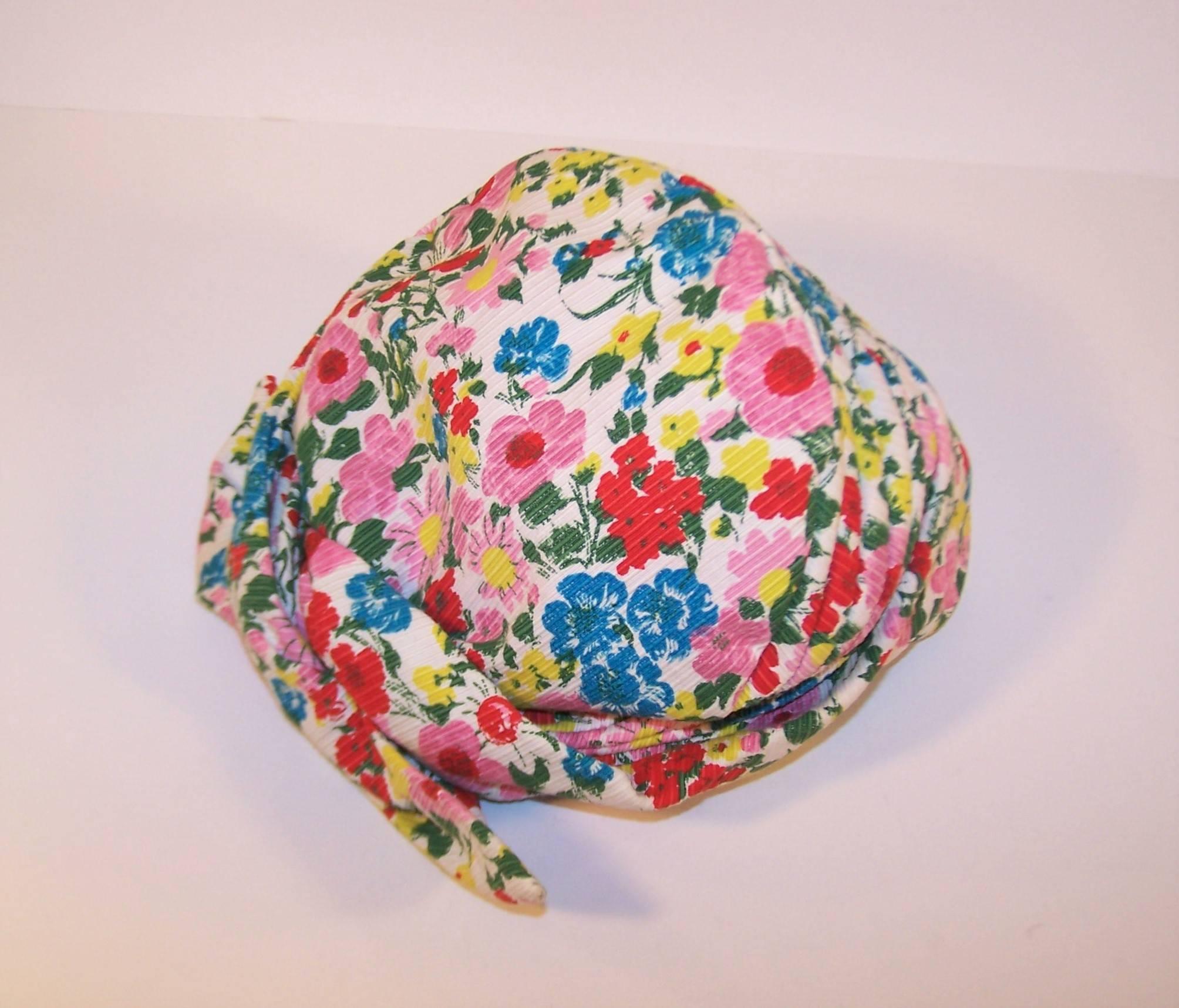 Cute C.1970 Floral Turban Head Wrap Hat 3