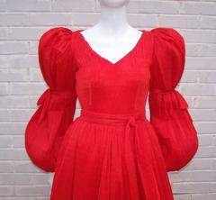 Dramatic C.1980 Adolfo Lipstick Red Micro Pleated Evening Dress