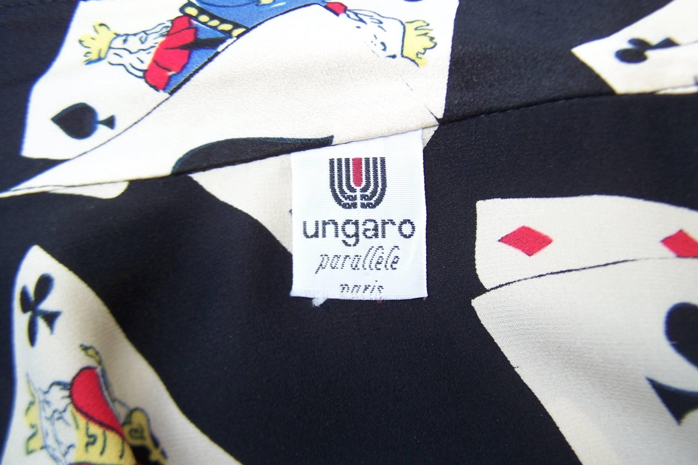 Fun 1980's Ungaro Silk Charmeuse Blouse With Playing Cards 5