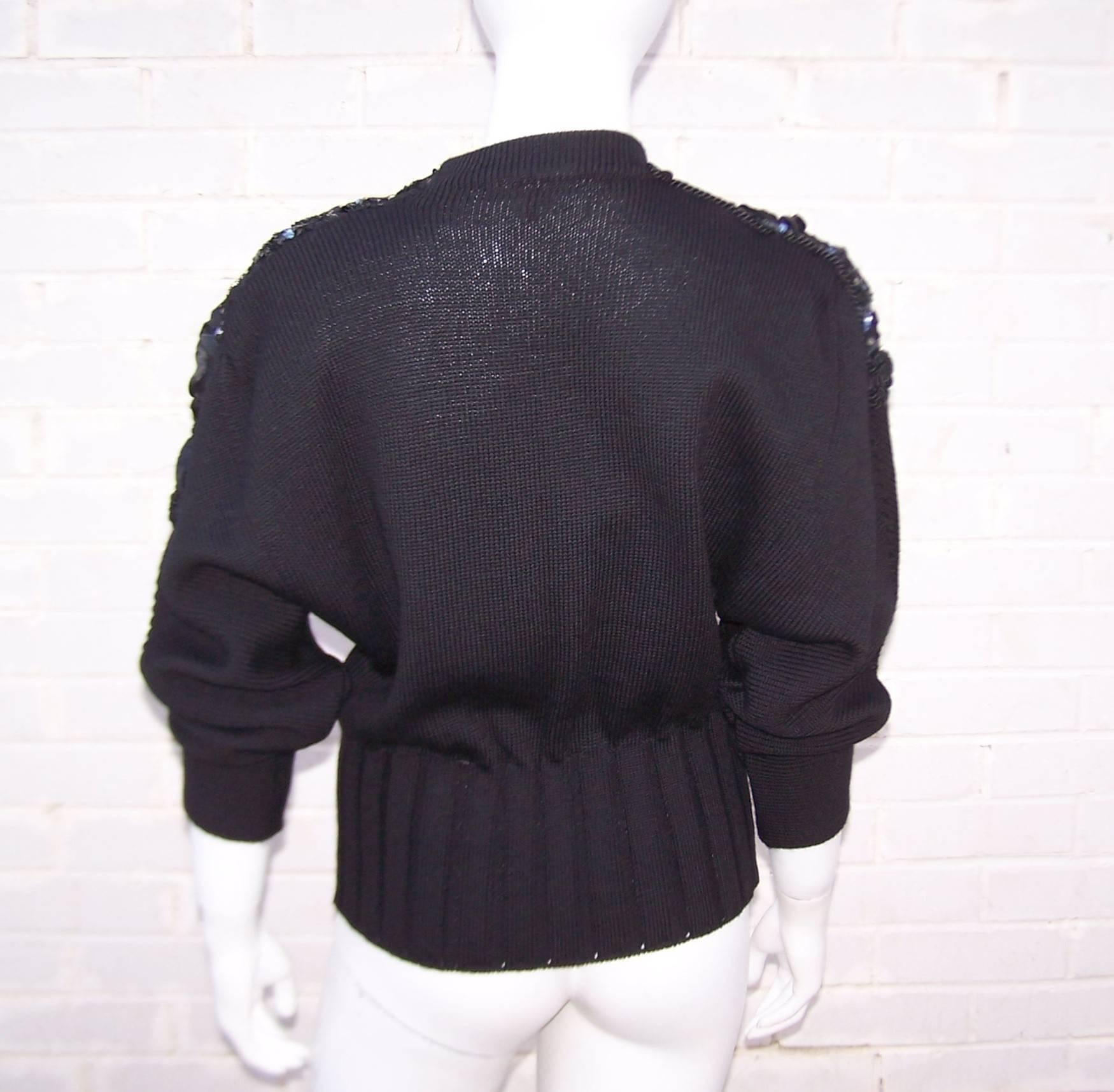 Bedazzled 1980's French Black Wool Evening Sweater  5