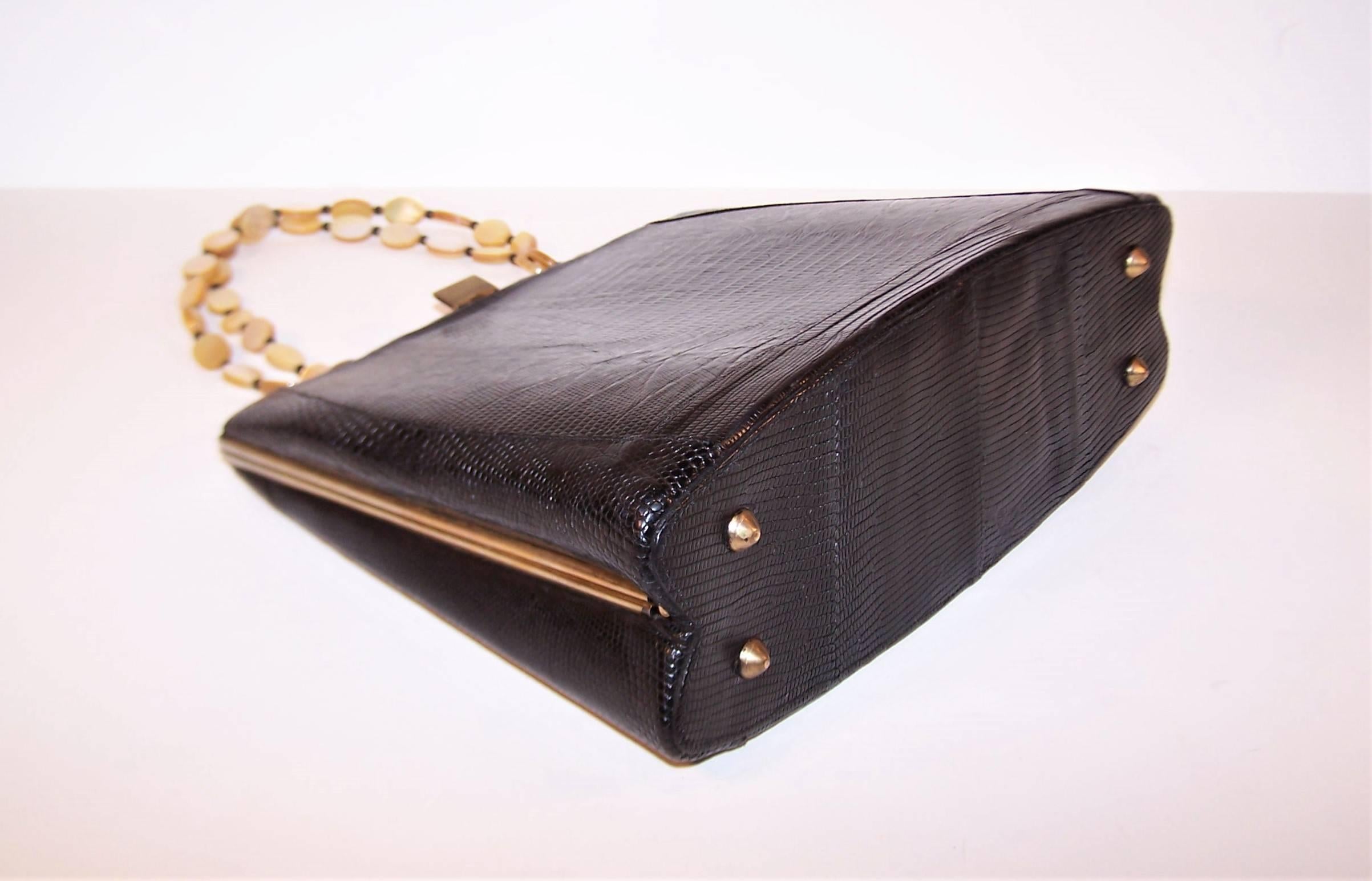 Unique 1950's Sydney of California Black Snakeskin Handbag 1