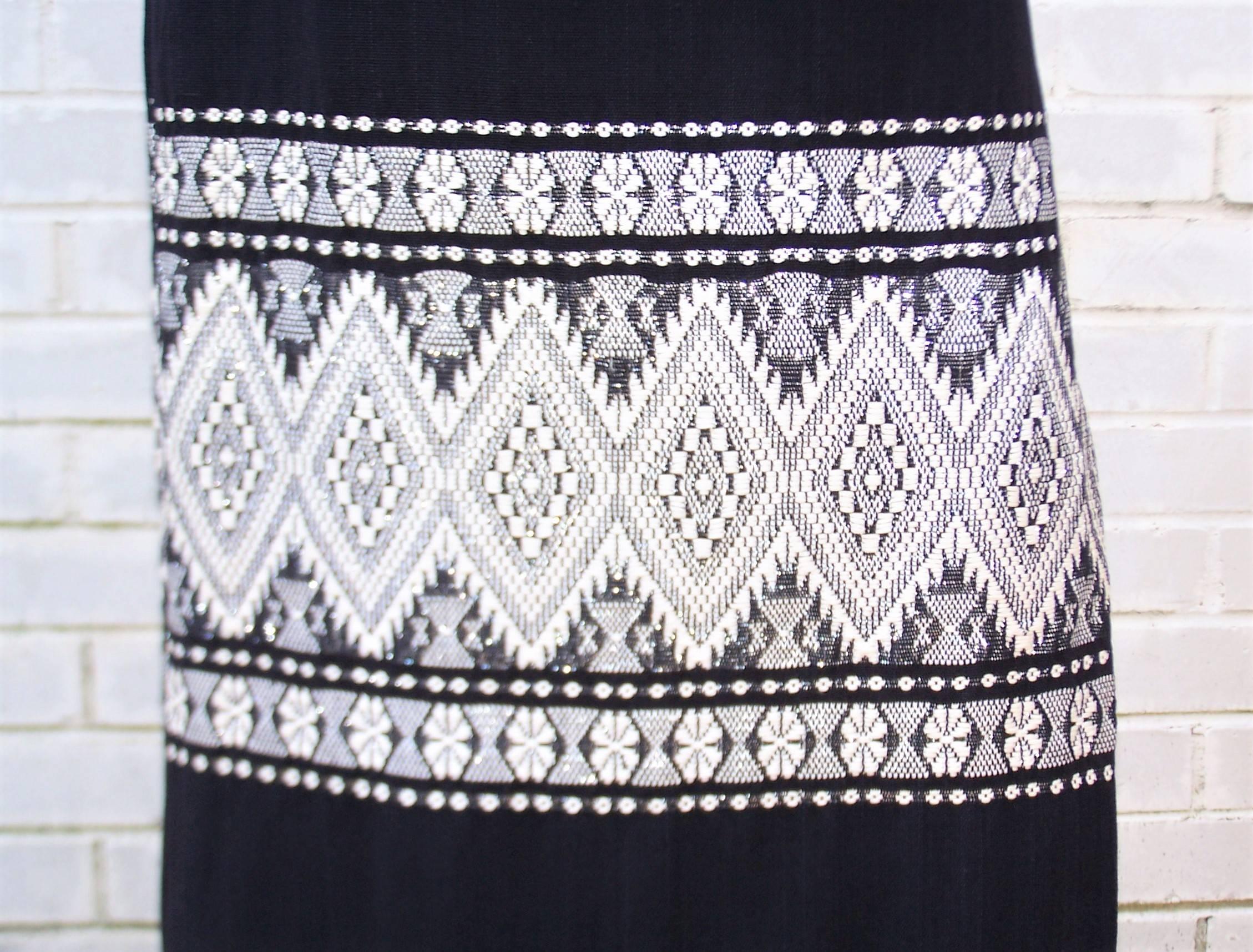 Graphic C.1970 Mexican Folkloric Cotton Maxi Skirt 2