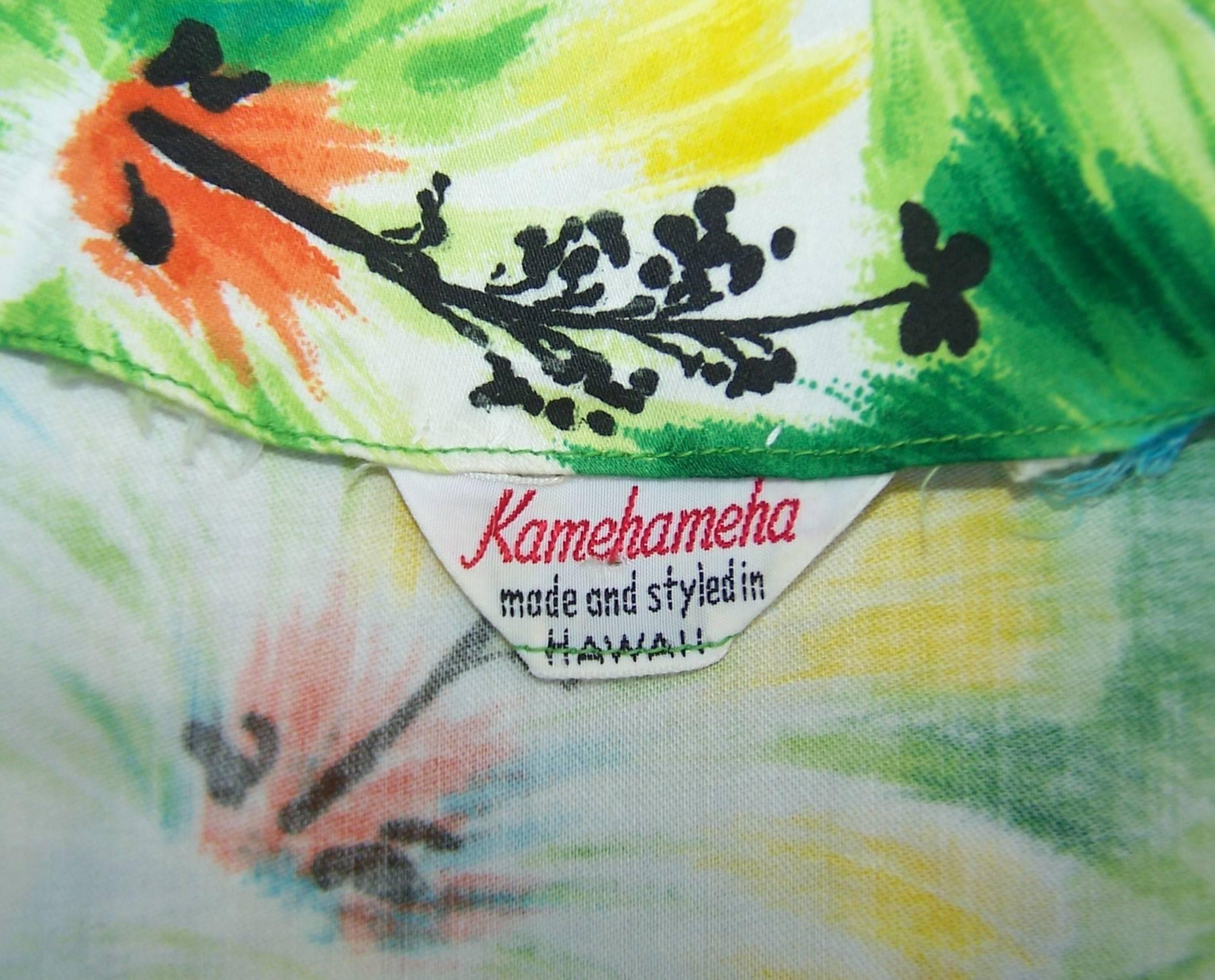 Tropical 1950's Kamehameha Hawaiian Floral Cotton Dress  5