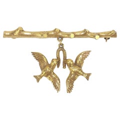 Broche vintage de estilo victoriano con pajaritos enamorados chapado en oro