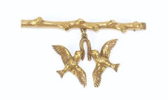 Broche vintage de estilo victoriano con pajaritos enamorados chapado en oro