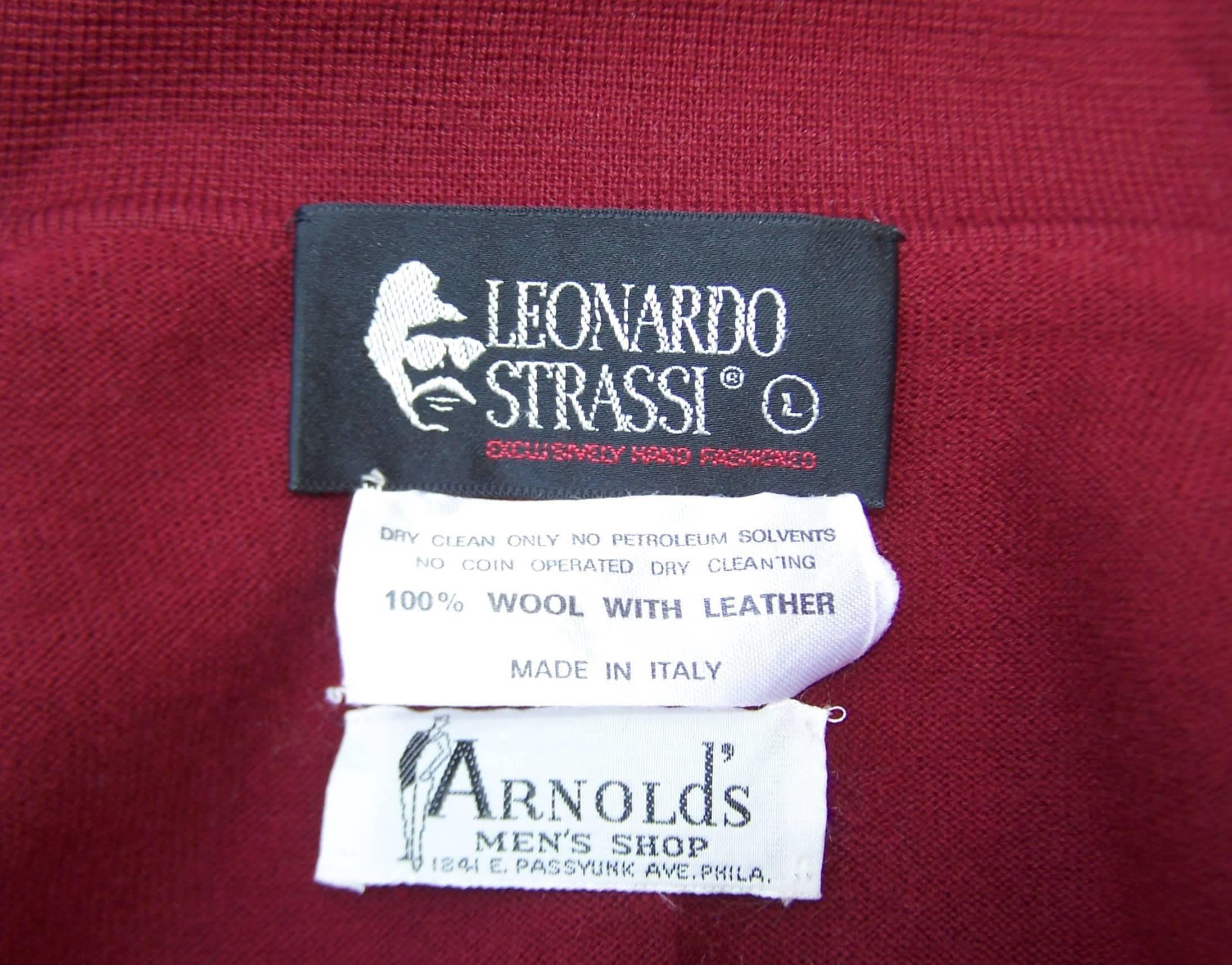 Mod C.1970 Leonardo Strassi Italian Menswear Sweater With Leather Details 2