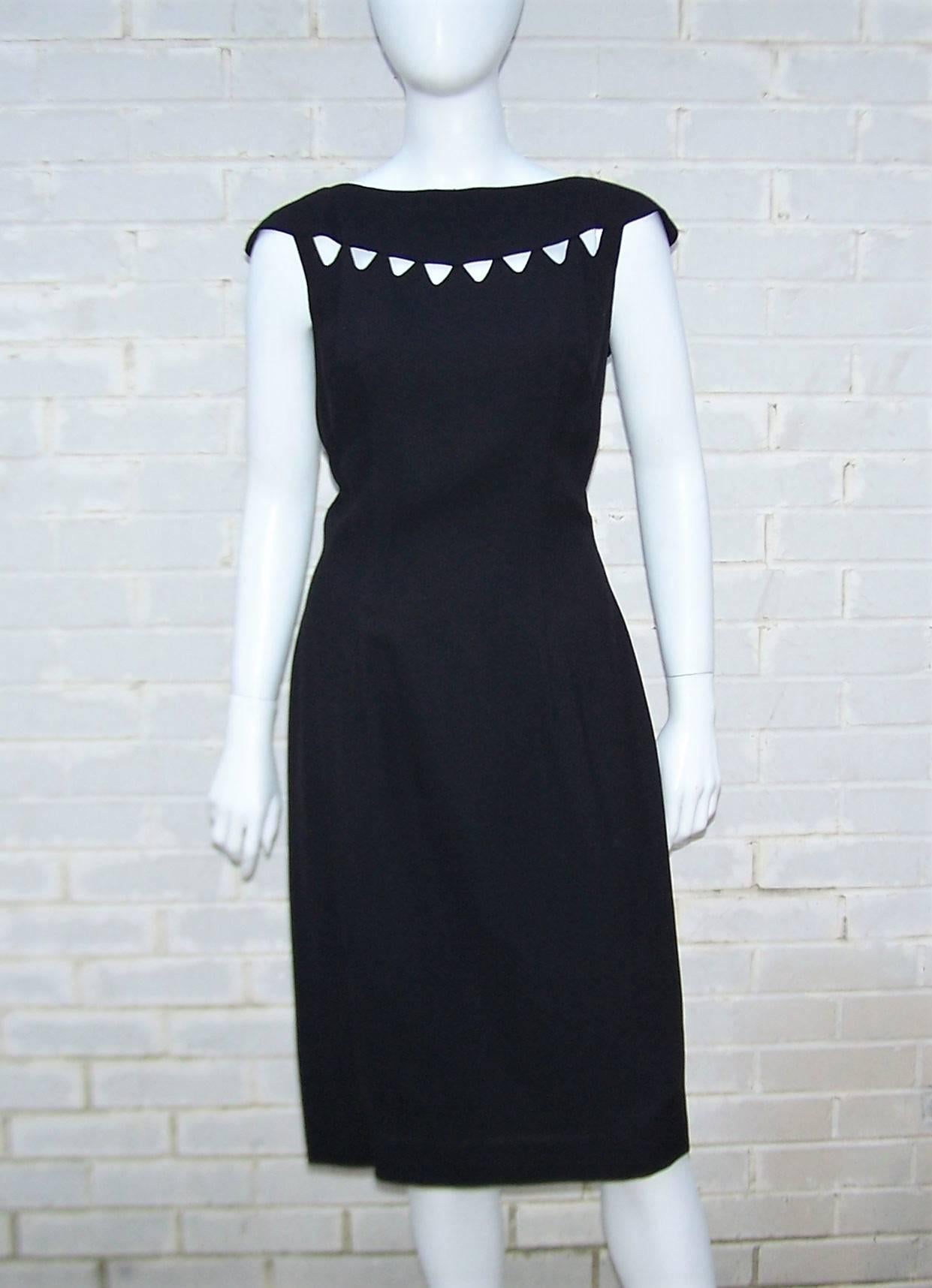 1960's Lilli Diamond Black Linen Wiggle Dress With Cut Outs 1
