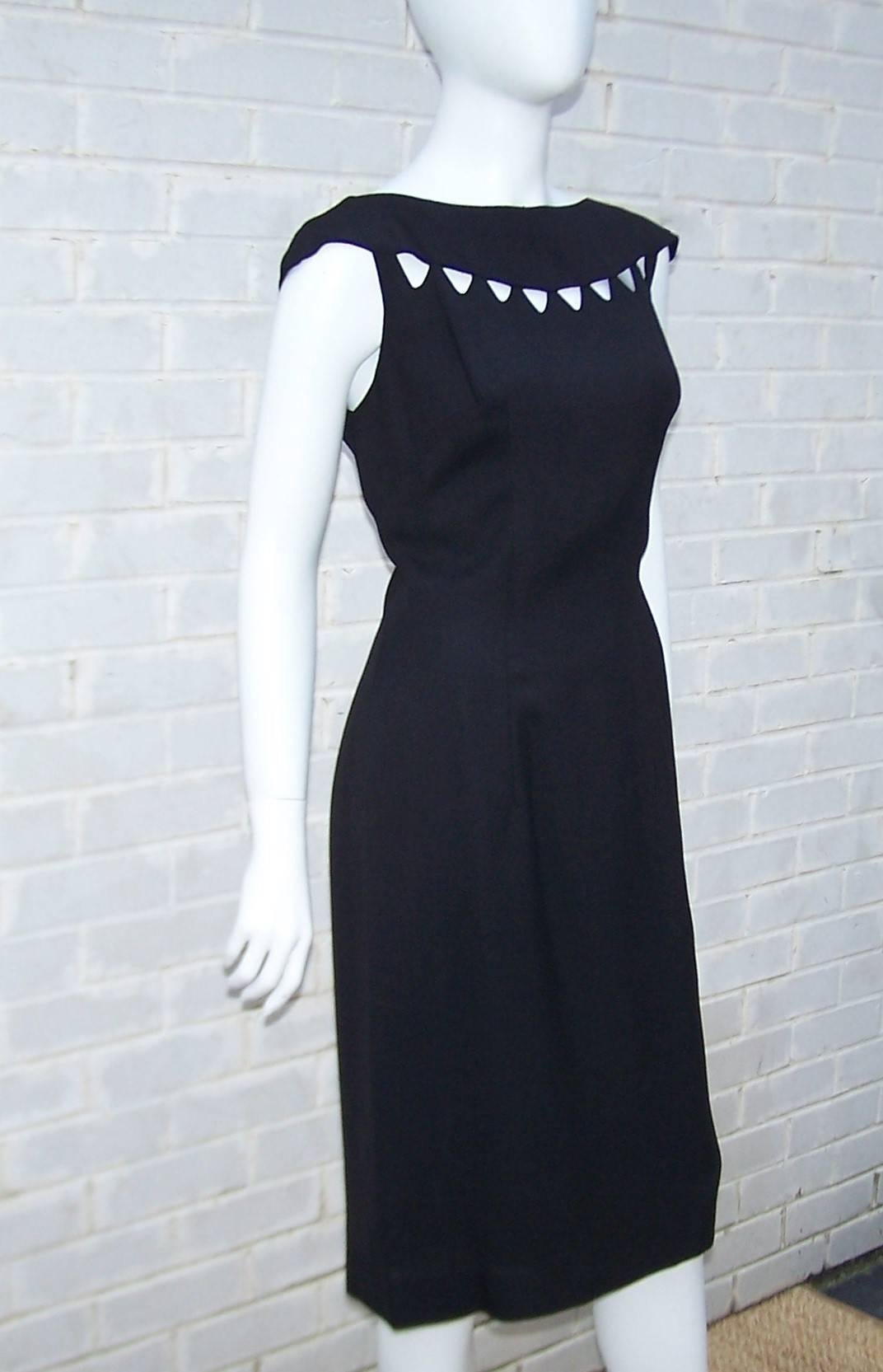 Women's 1960's Lilli Diamond Black Linen Wiggle Dress With Cut Outs