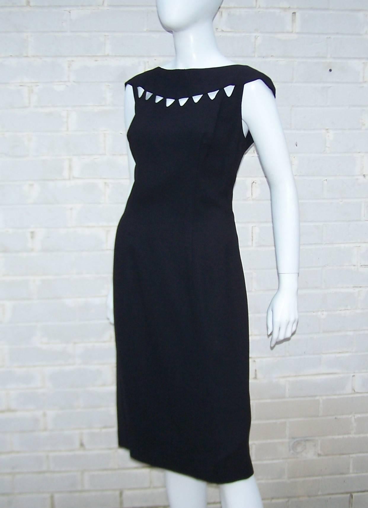 1960's Lilli Diamond Black Linen Wiggle Dress With Cut Outs 2