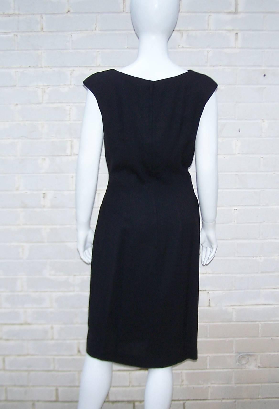 1960's Lilli Diamond Black Linen Wiggle Dress With Cut Outs 3