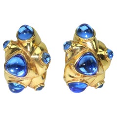 ANTIGONA PARIS Gold Plated Sculptural Earrings With Blue Poured Glass Cabochons