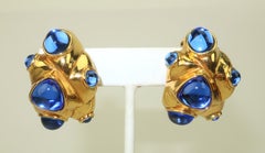 ANTIGONA PARIS Gold Plated Sculptural Earrings With Blue Poured Glass Cabochons
