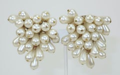 Faux Pearl Grape Cluster Earrings, 1980's