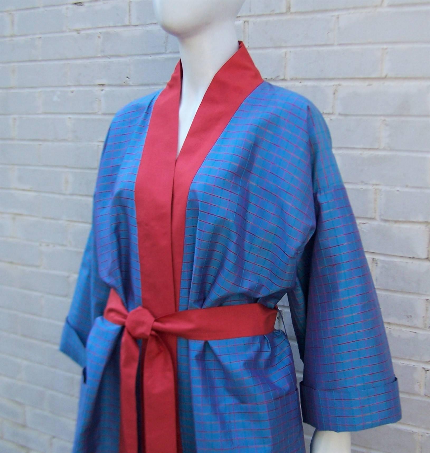 Blue Vintage Jim Thompson Hand Woven Thai Silk Robe