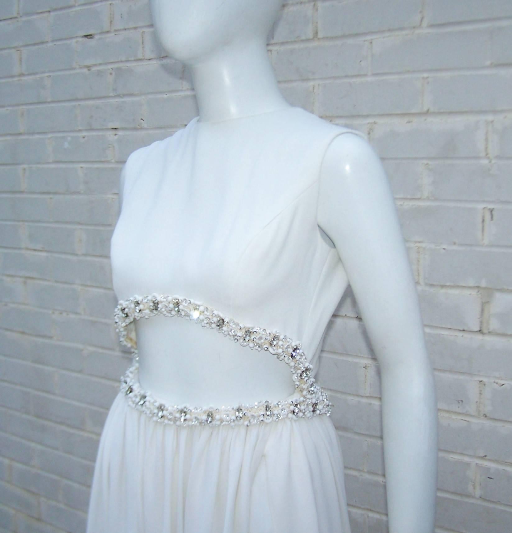 Fab C.1970 Elinor Simmons for Malcolm Starr Beaded White Jumpsuit 1