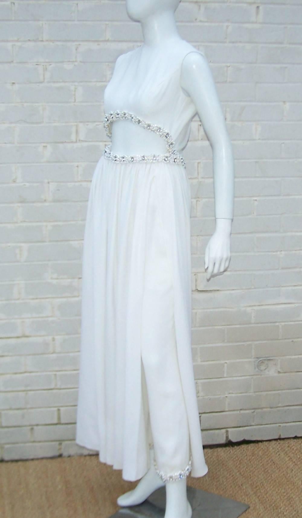 Fab C.1970 Elinor Simmons for Malcolm Starr Beaded White Jumpsuit 2