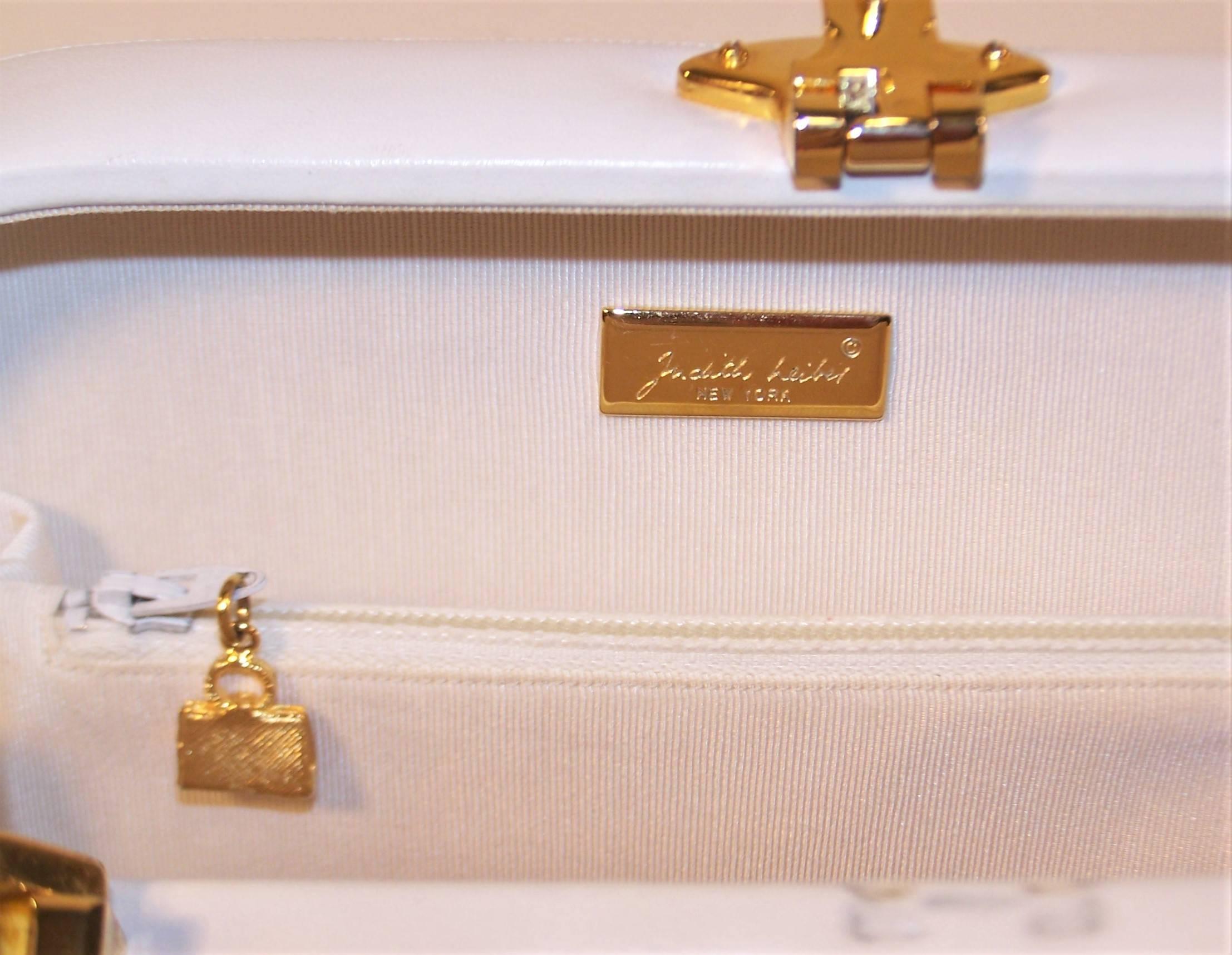 C.1990 Judith Leiber White Leather Box Handbag With Convertible Handles 2
