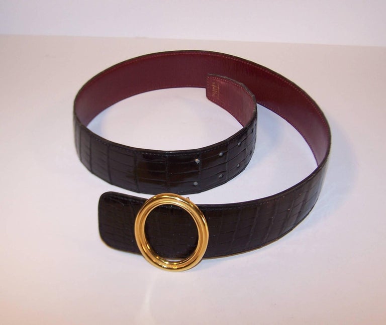 Classic 1980's Hermes Black Crocodile Belt With Oval Buckle at 1stDibs
