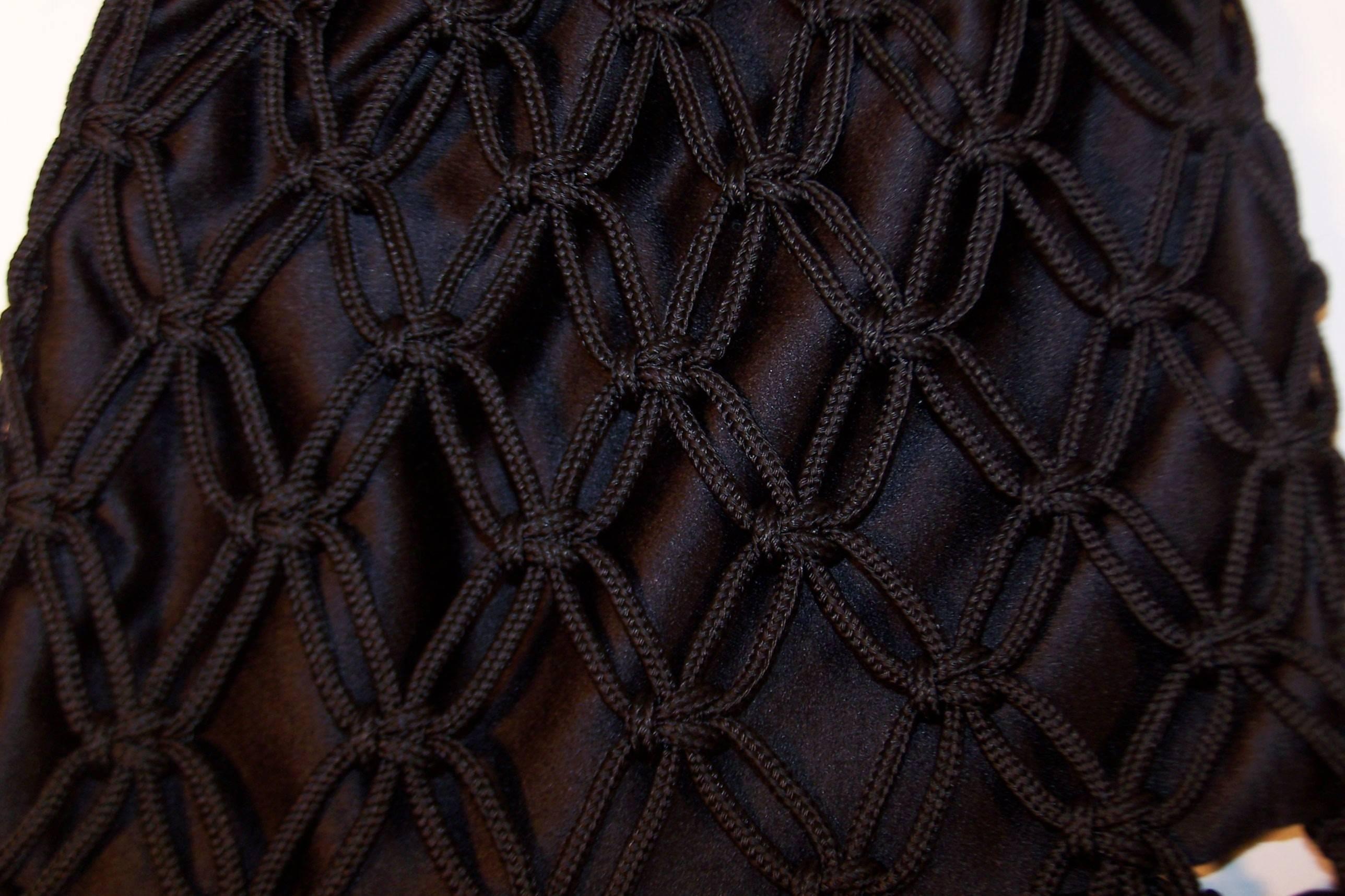 Flapper Style C.1990 Bottega Veneta Black Silk Drawstring Handbag 1