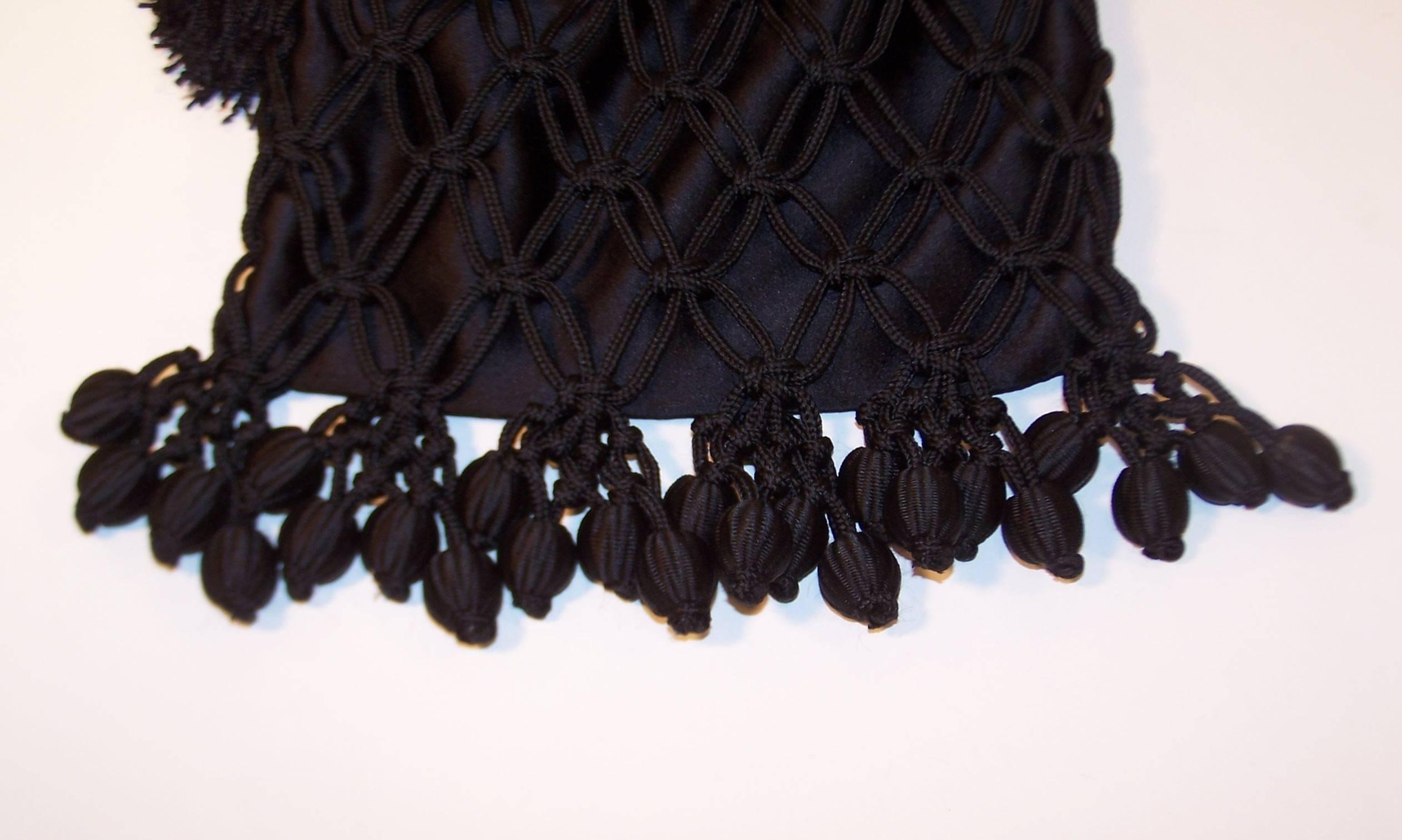 Flapper Style C.1990 Bottega Veneta Black Silk Drawstring Handbag 2