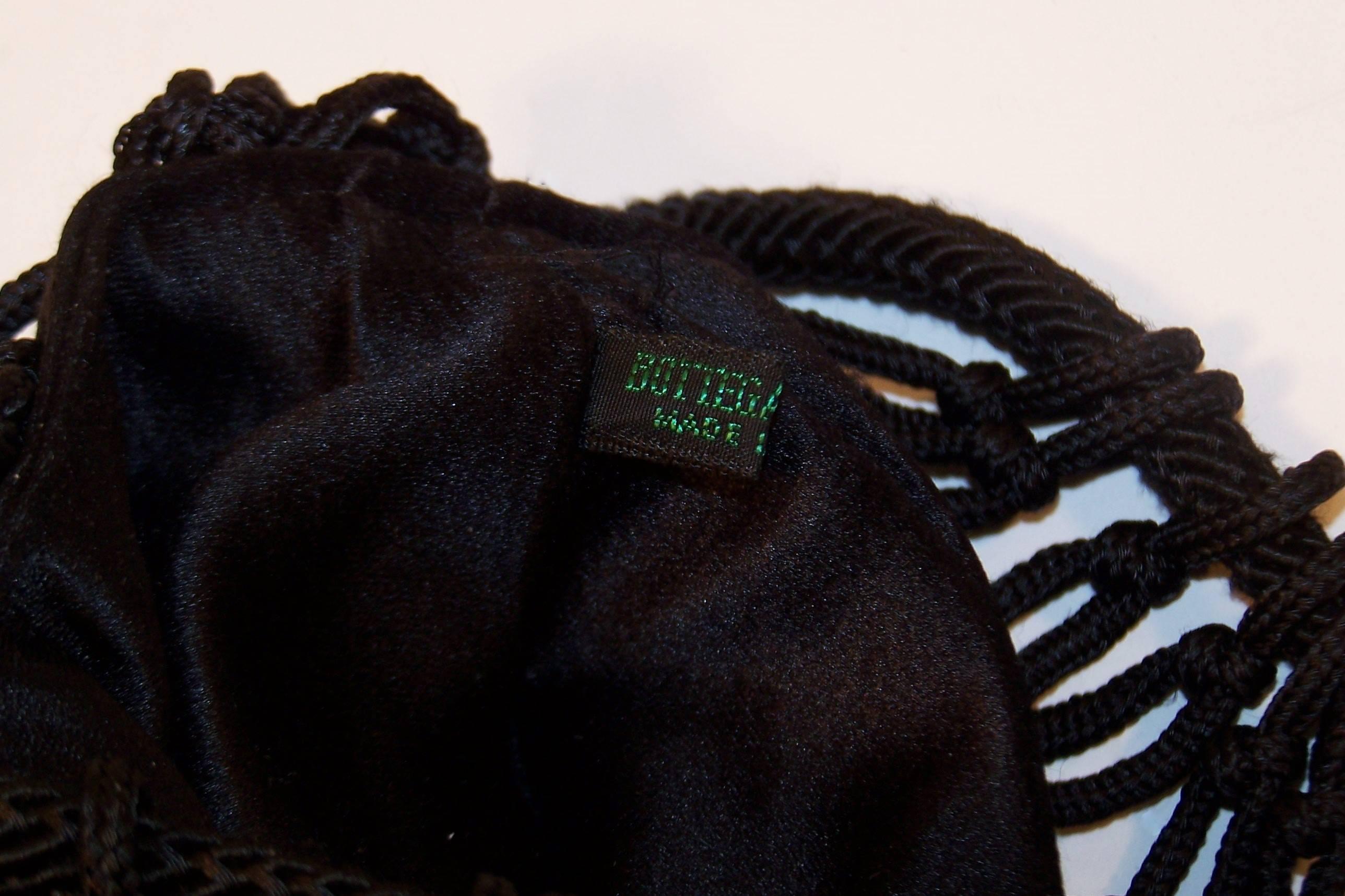 Flapper Style C.1990 Bottega Veneta Black Silk Drawstring Handbag 5