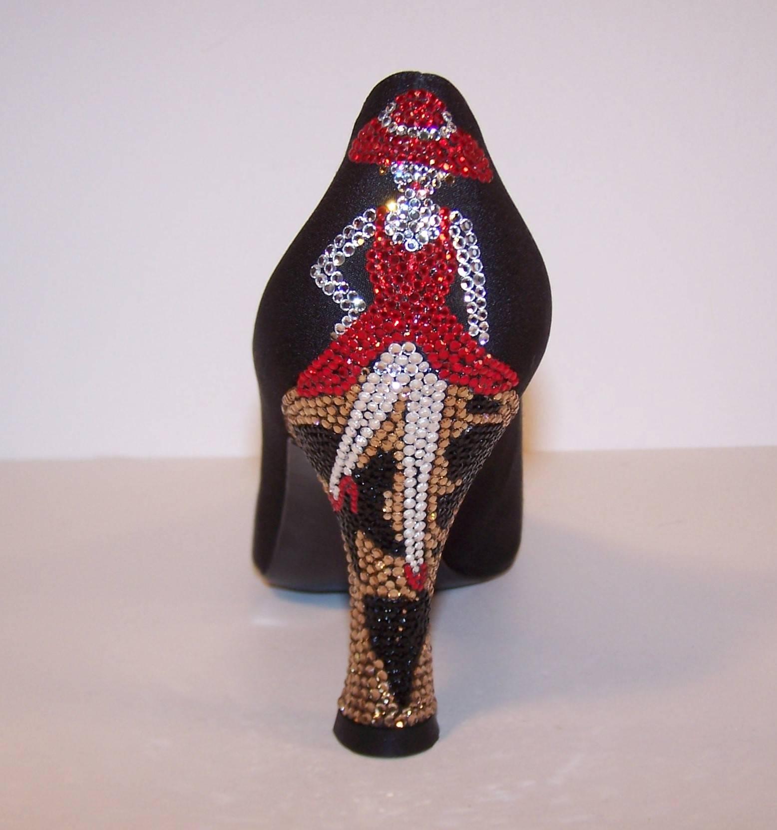 Whimsical 1980's Stuart Weitzman Bejeweled Black Evening Shoes 1