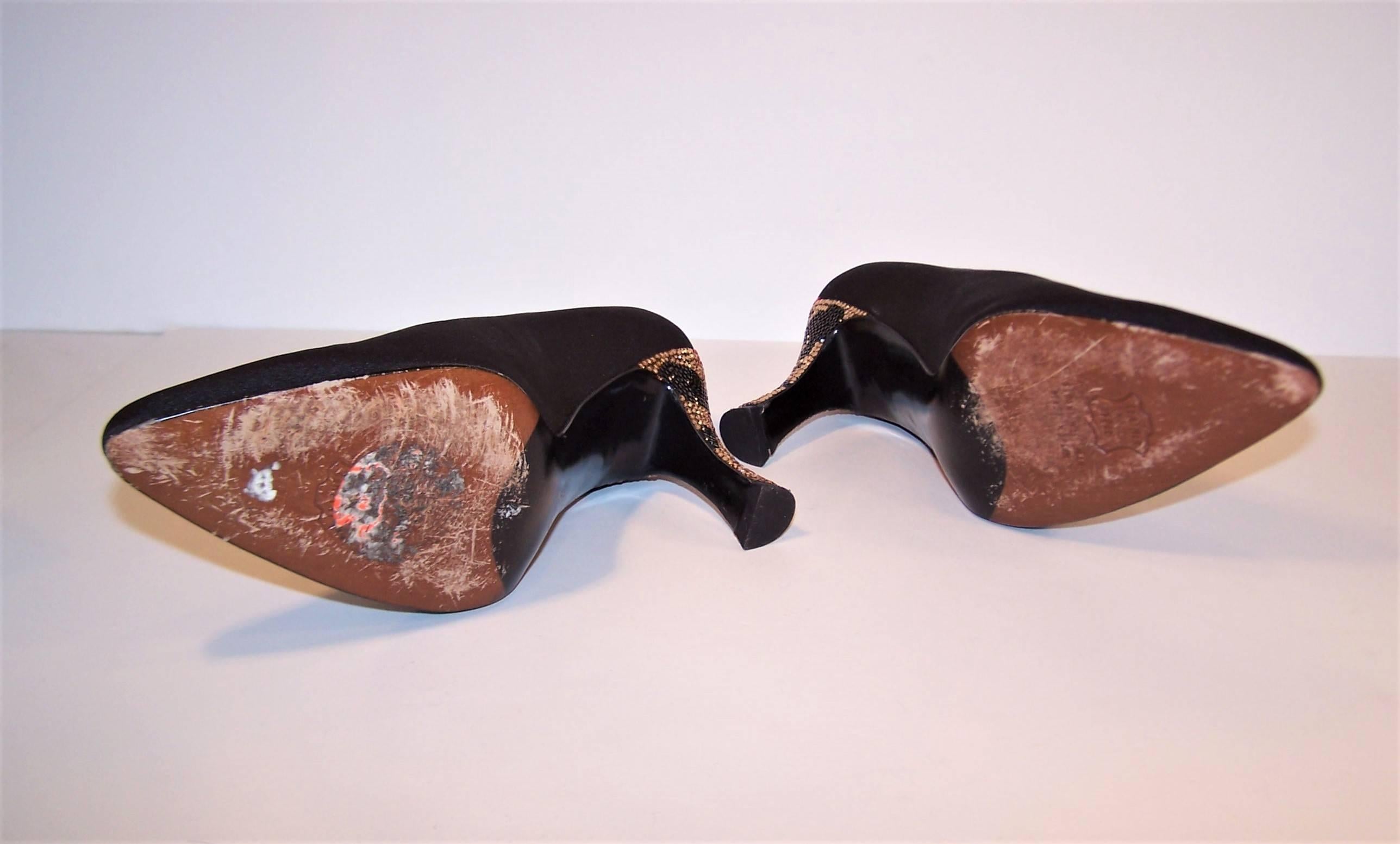 Whimsical 1980's Stuart Weitzman Bejeweled Black Evening Shoes 2