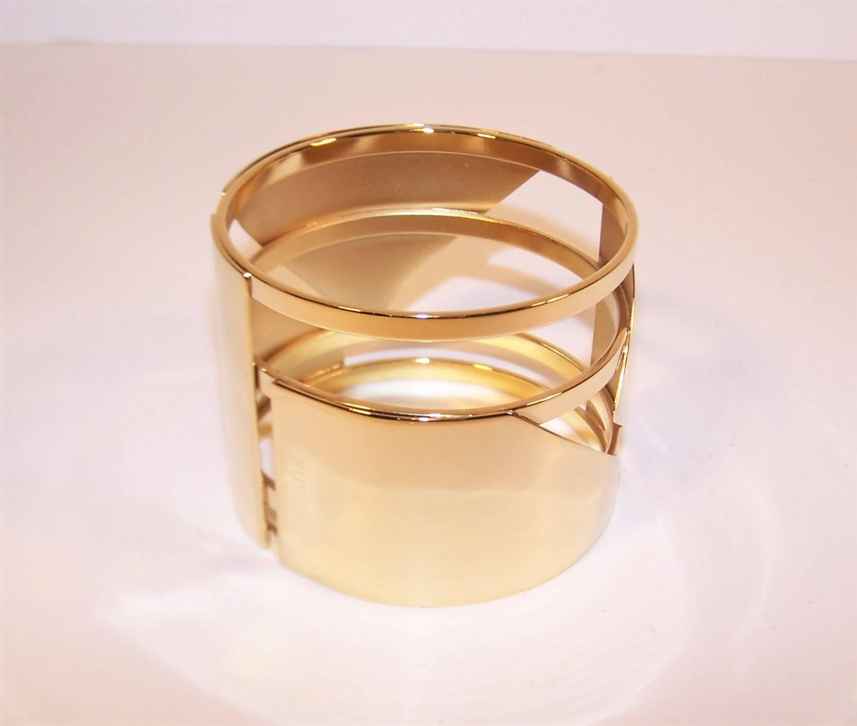 C.1990 Art Deco Style Furla Italian Gold Tone Bangle Bracelet 2