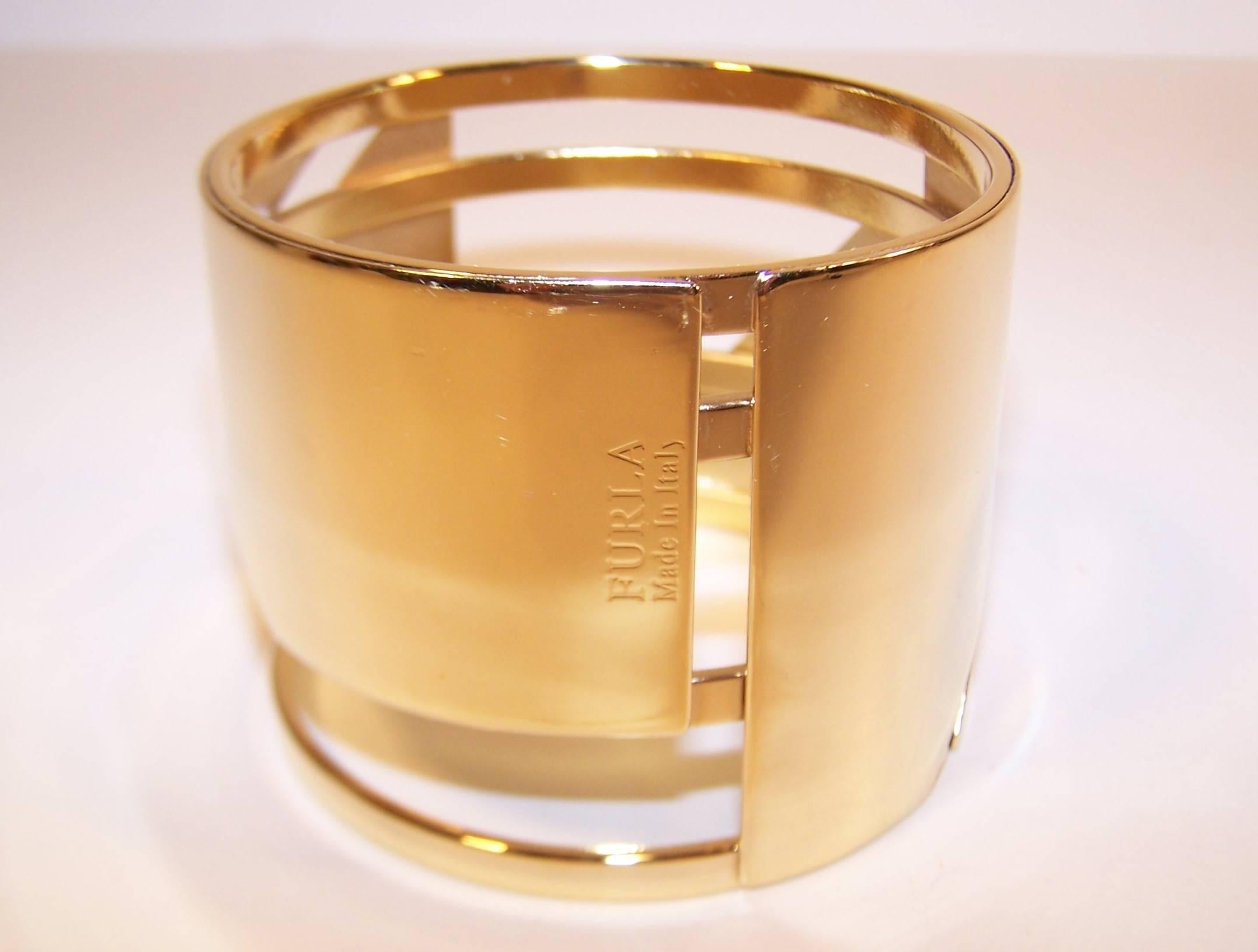 C.1990 Art Deco Style Furla Italian Gold Tone Bangle Bracelet 6