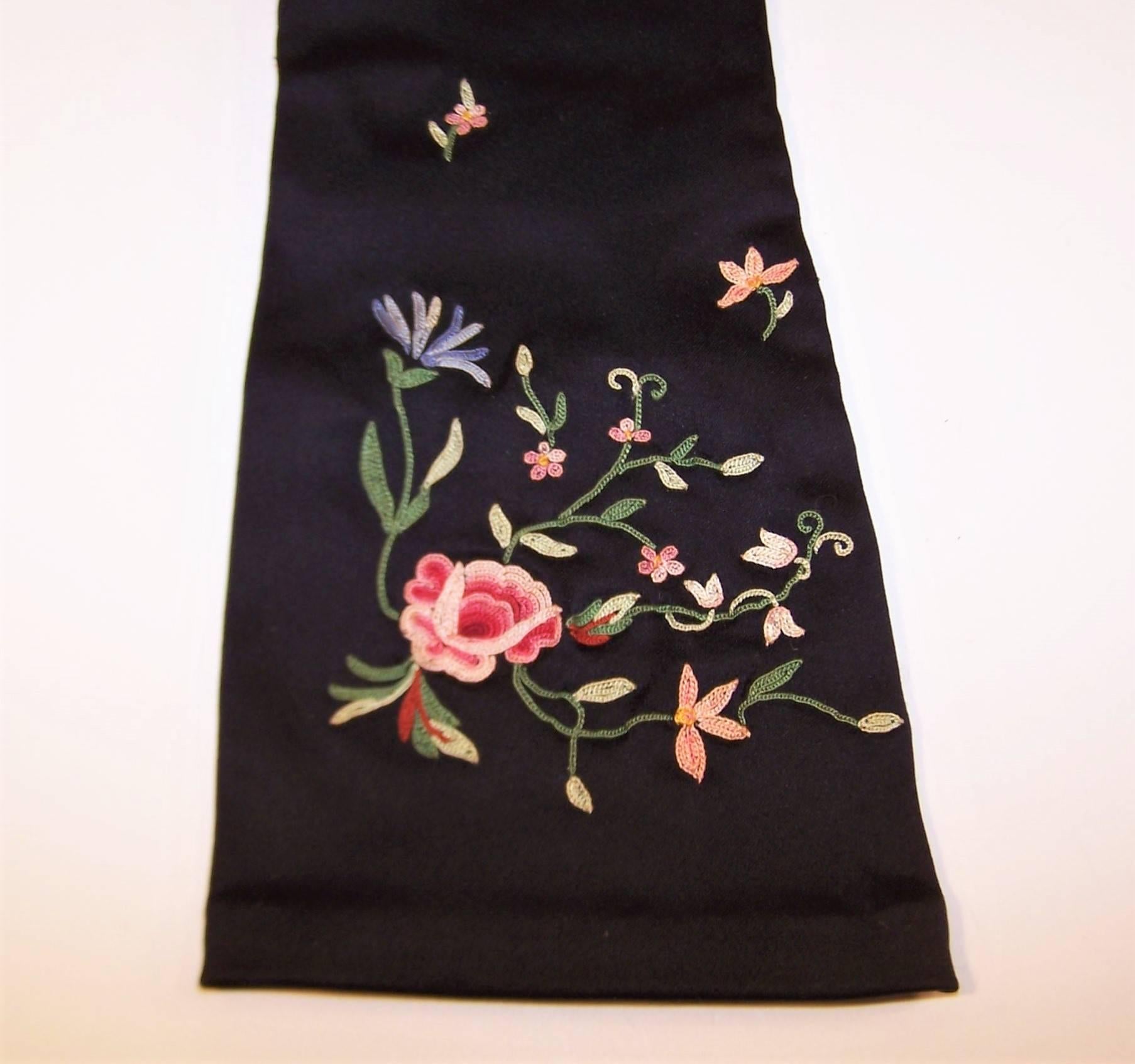 Elegant 1950's Black Satin Embroidered Evening Gloves 3