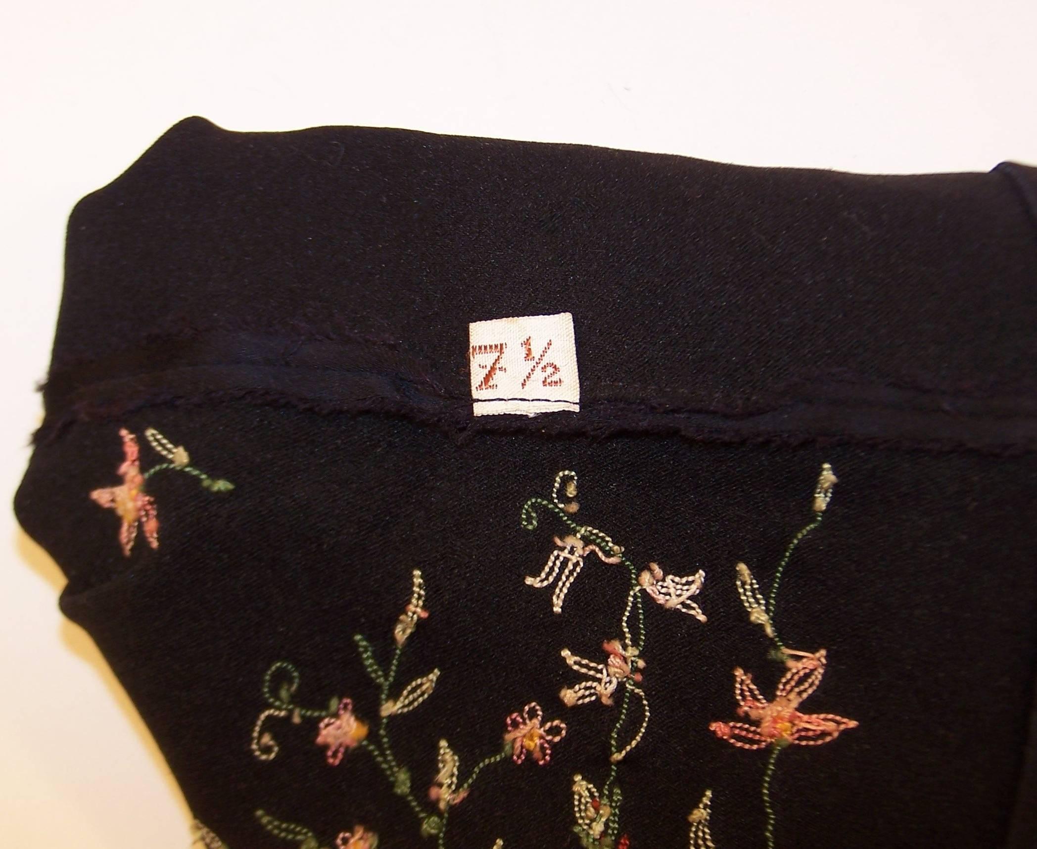 Elegant 1950's Black Satin Embroidered Evening Gloves 6