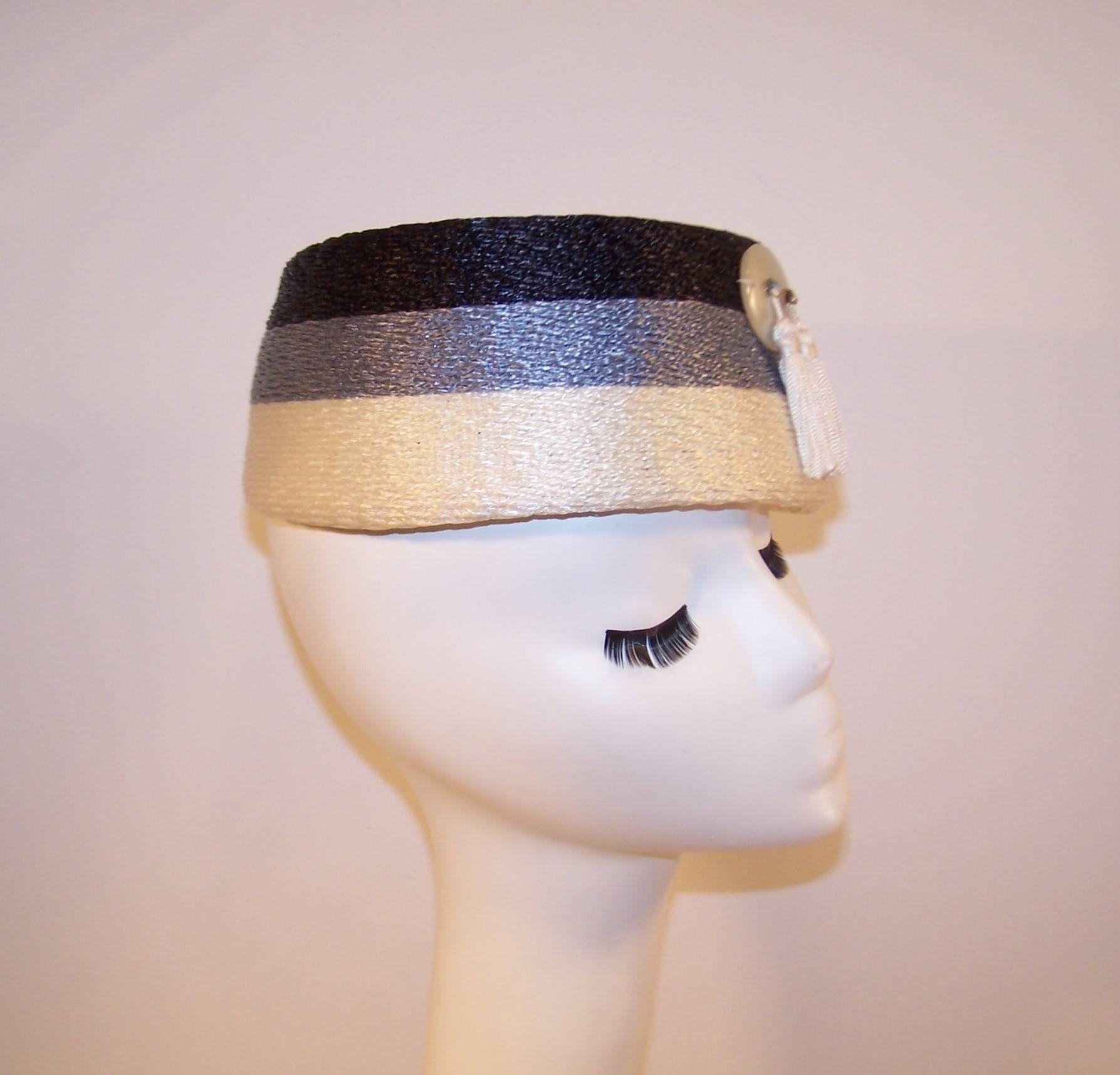 Stylish 1950's Evelyn Varon Blue Straw Hat With Tassels 2