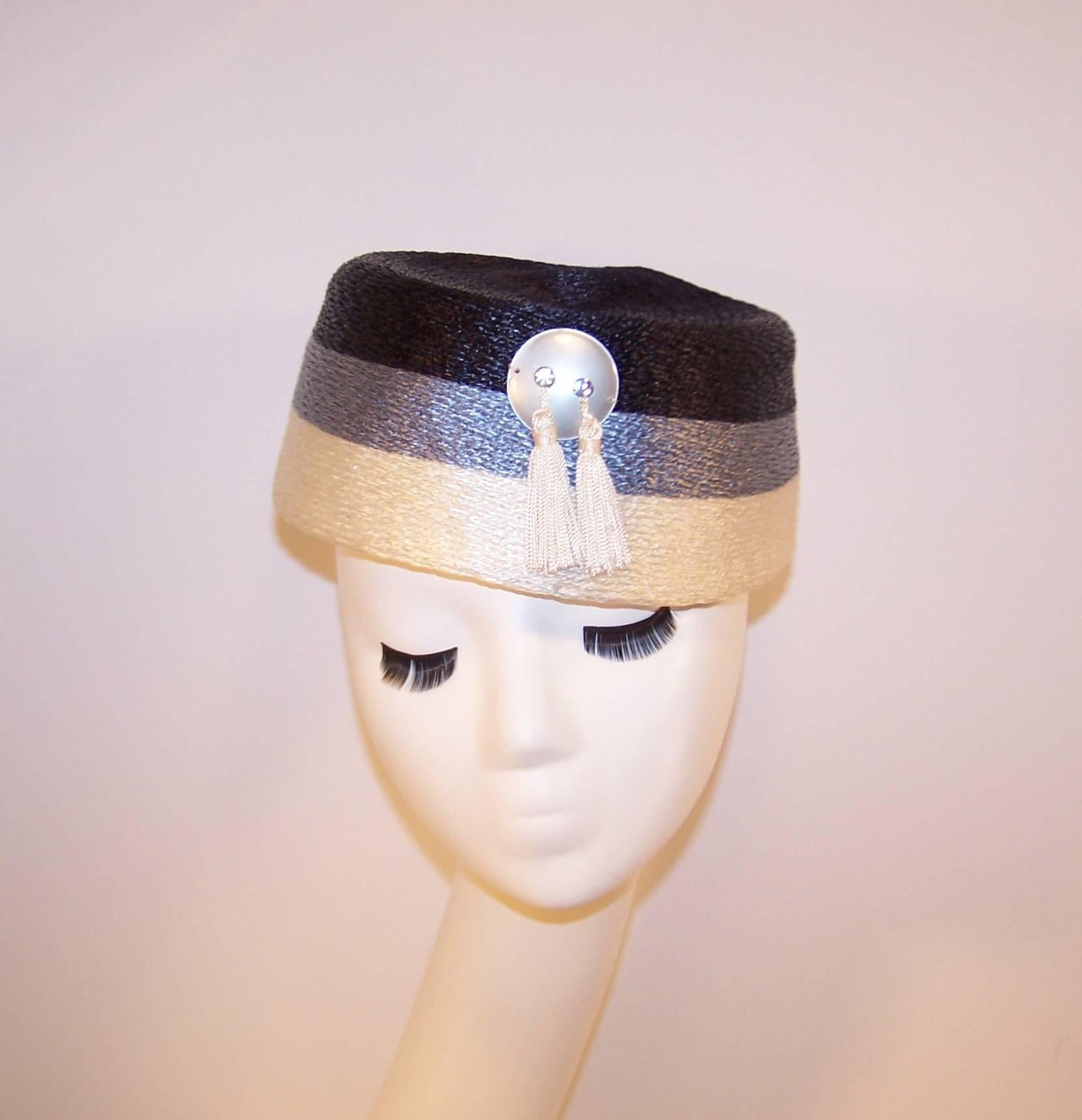 Stylish 1950's Evelyn Varon Blue Straw Hat With Tassels 3