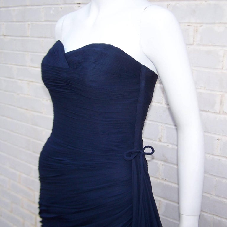 1950's Jean Desses Attributed Nanty Blue Silk Chiffon Goddess Dress For ...