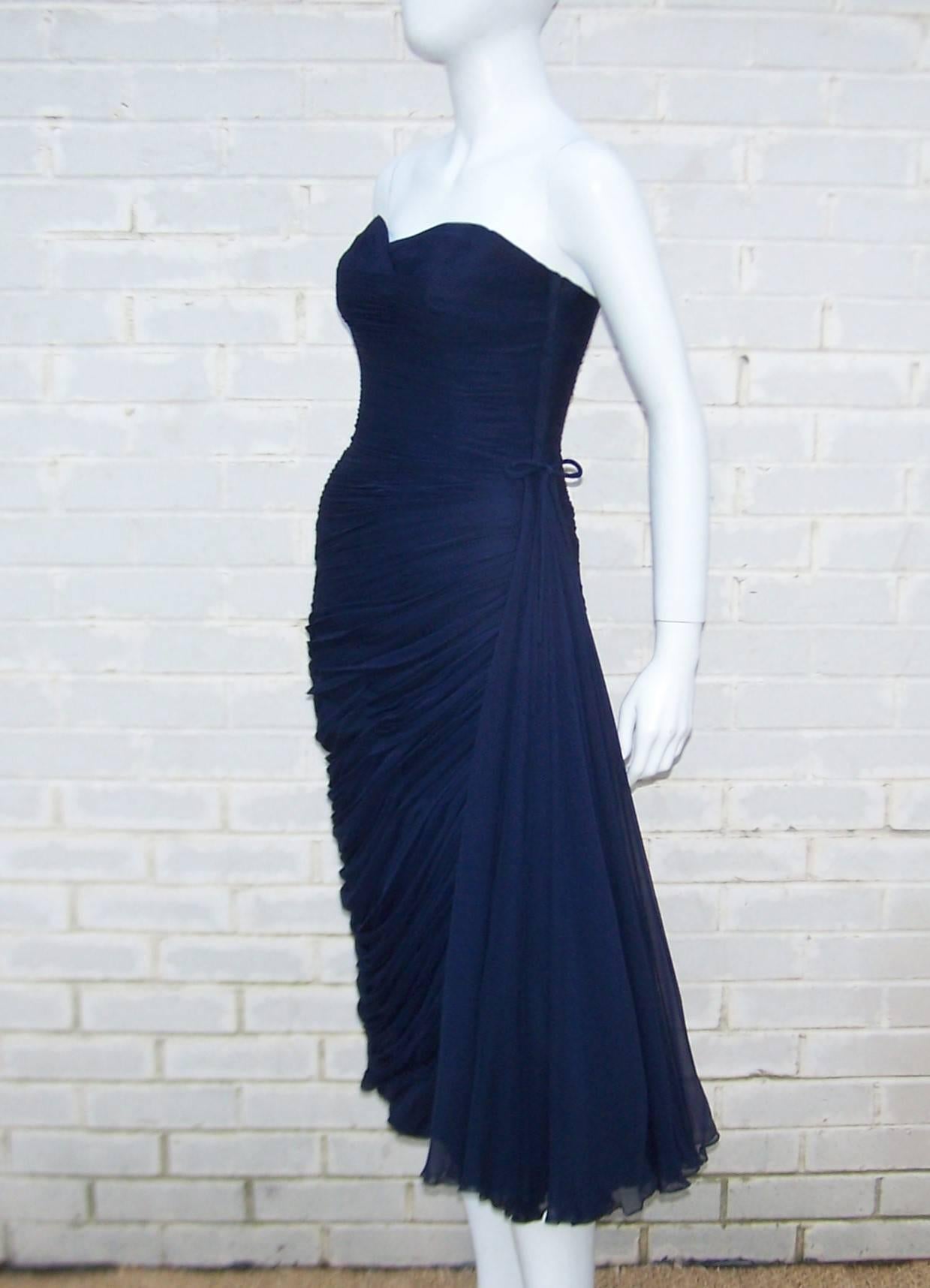 1950's Jean Desses Attributed Nanty Blue Silk Chiffon Goddess Dress  In Good Condition In Atlanta, GA