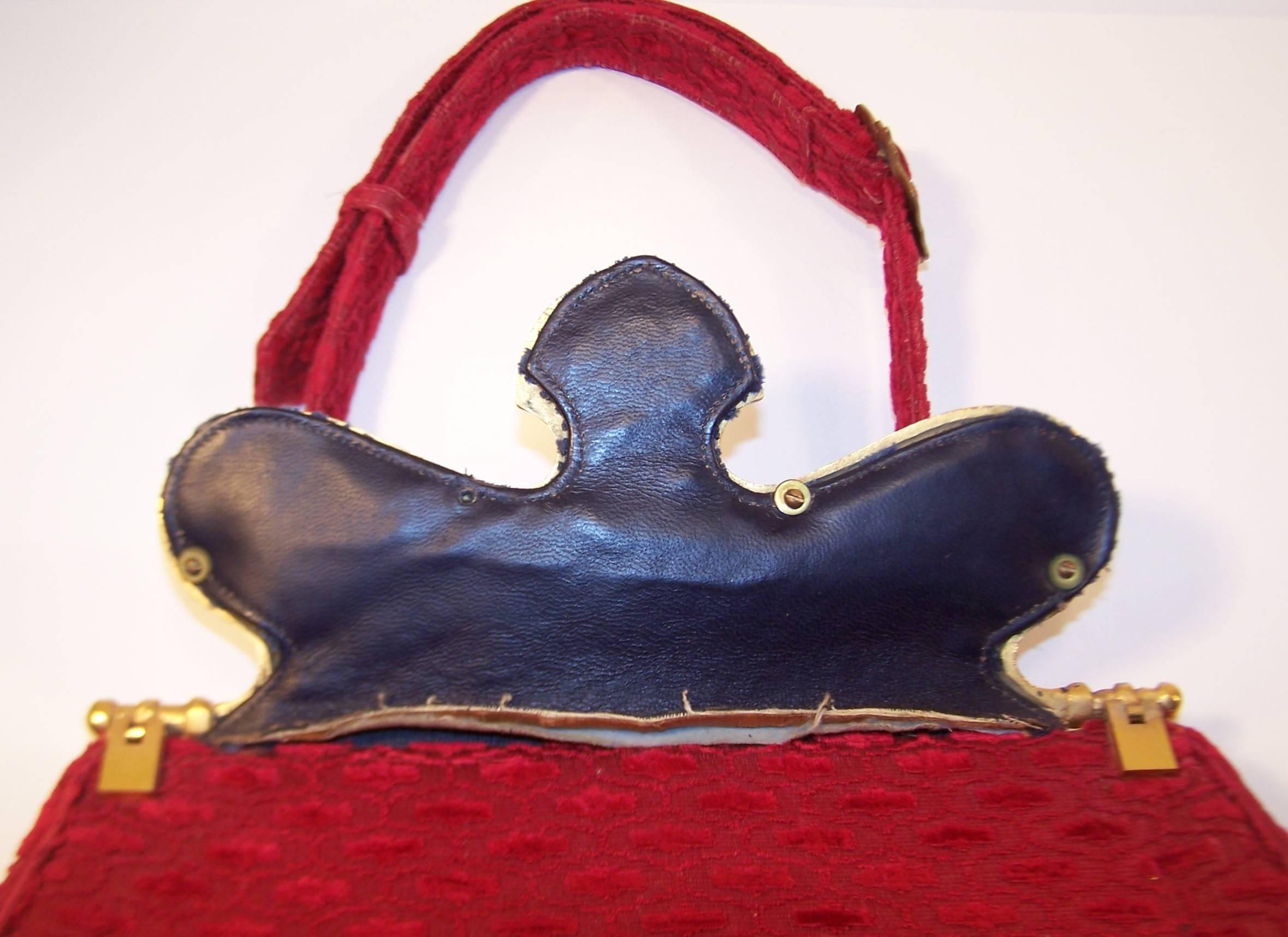 1950's Roberta Di Camerino Ruby Red & Blue Handbag With Outstanding Hardware 3