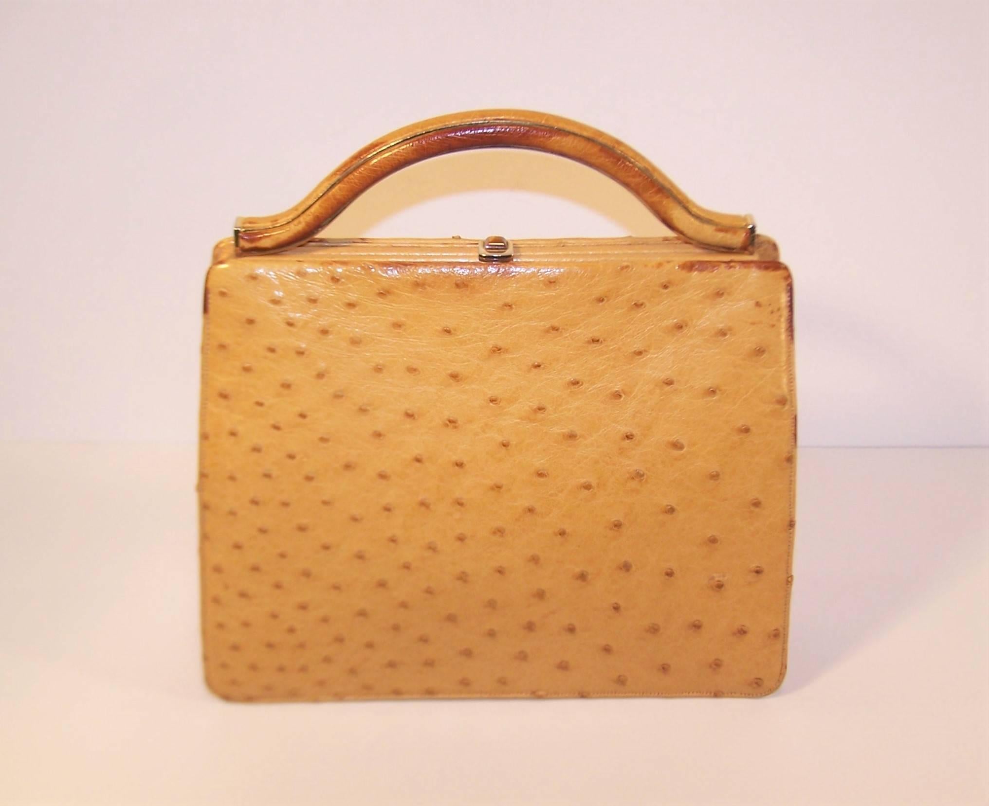 Brown Vintage Judith Leiber Ostrich Handbag With Shoulder Strap