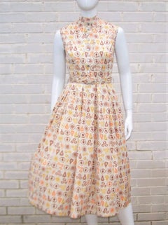 Adorable 1950's Two Piece Dress Set With Fruit Print