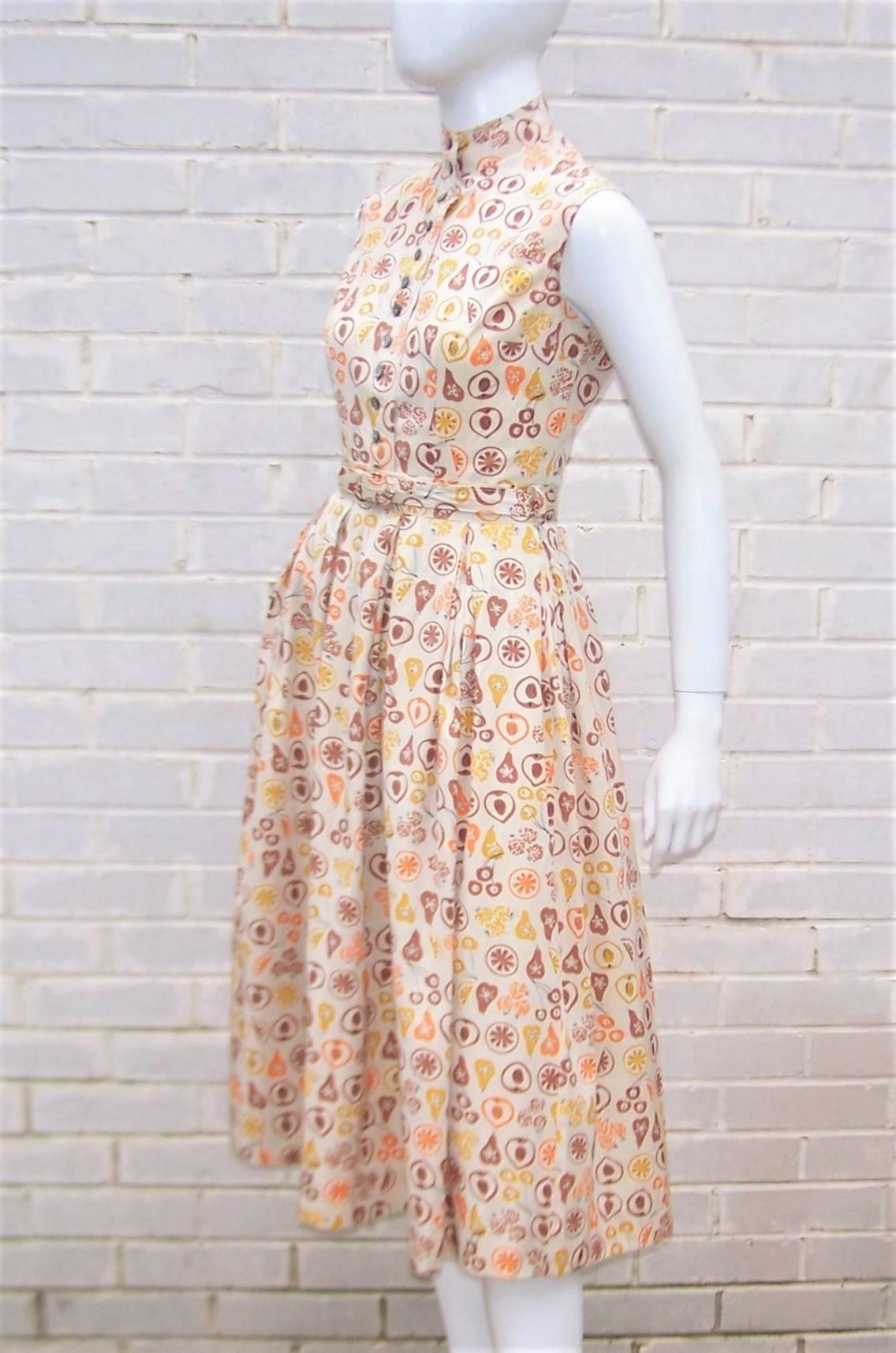 Adorable 1950's Two Piece Dress Set With Fruit Print 1
