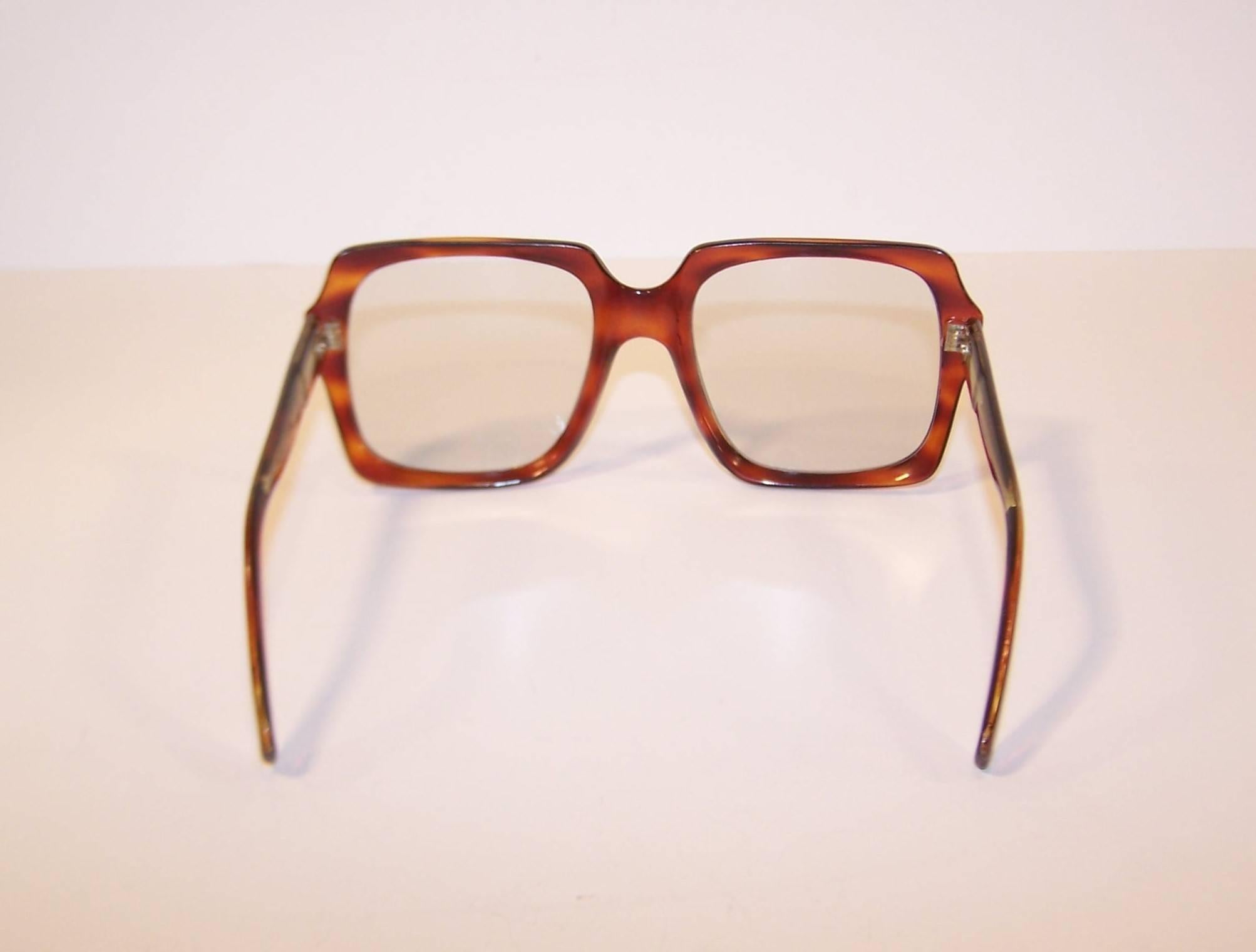 Oversized 1970's Italian Square Tortoise Eyeglasses Sunglasses In Excellent Condition In Atlanta, GA