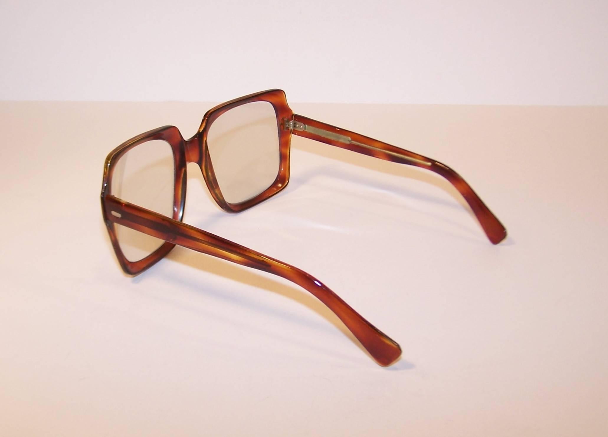 Women's Oversized 1970's Italian Square Tortoise Eyeglasses Sunglasses