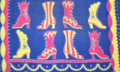 Whimsical C.1950 Baar & Beards Silk Scarf With Victorian Style Boots